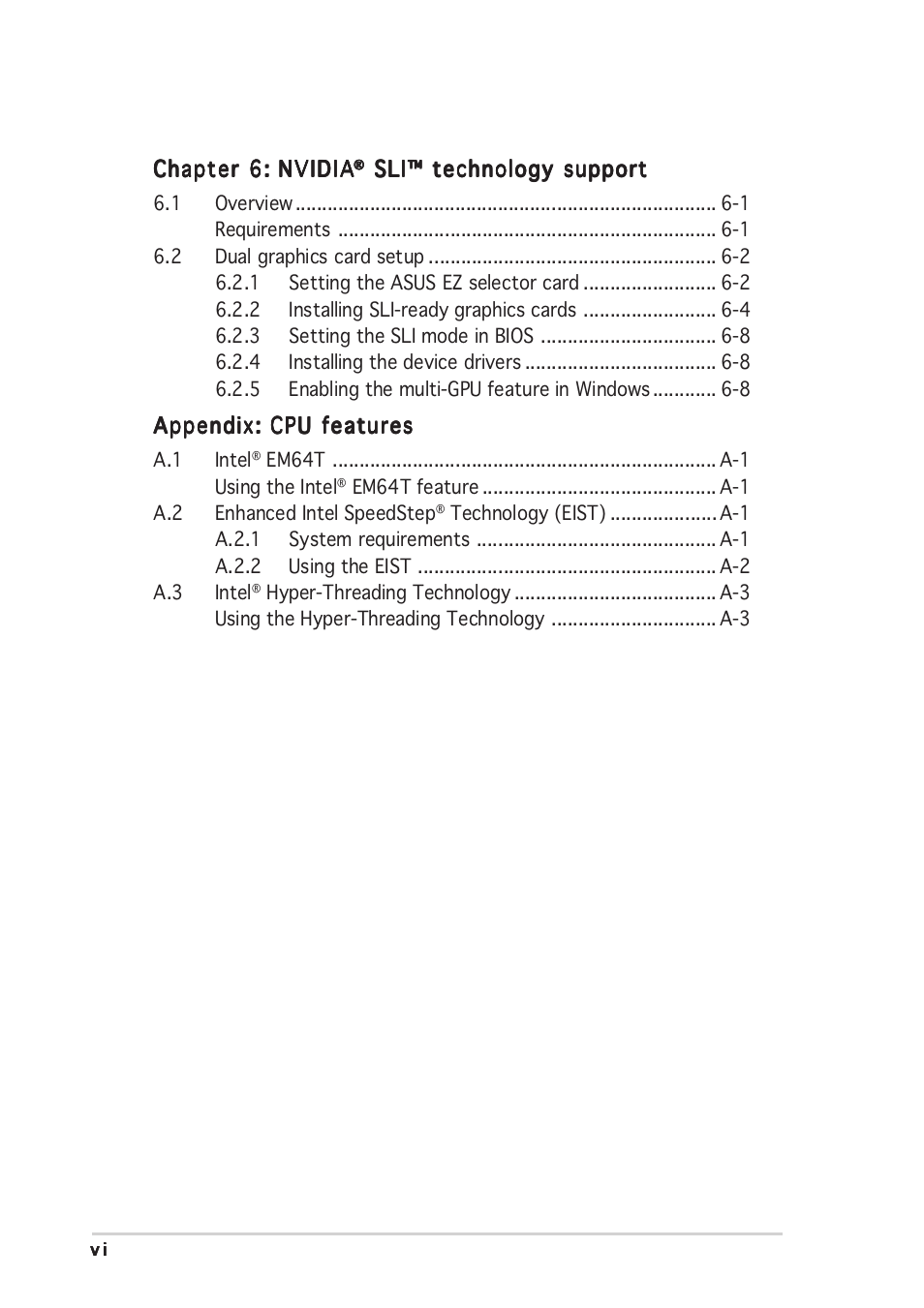 Asus P5ND2-SLI Deluxe User Manual | Page 6 / 184