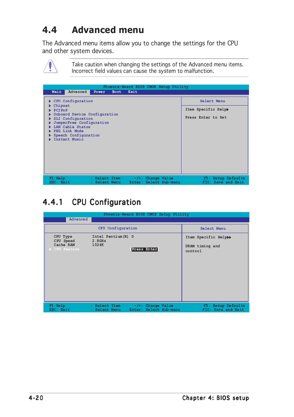 4 advanced menu | Asus P5ND2-SLI Deluxe User Manual | Page 94 / 184