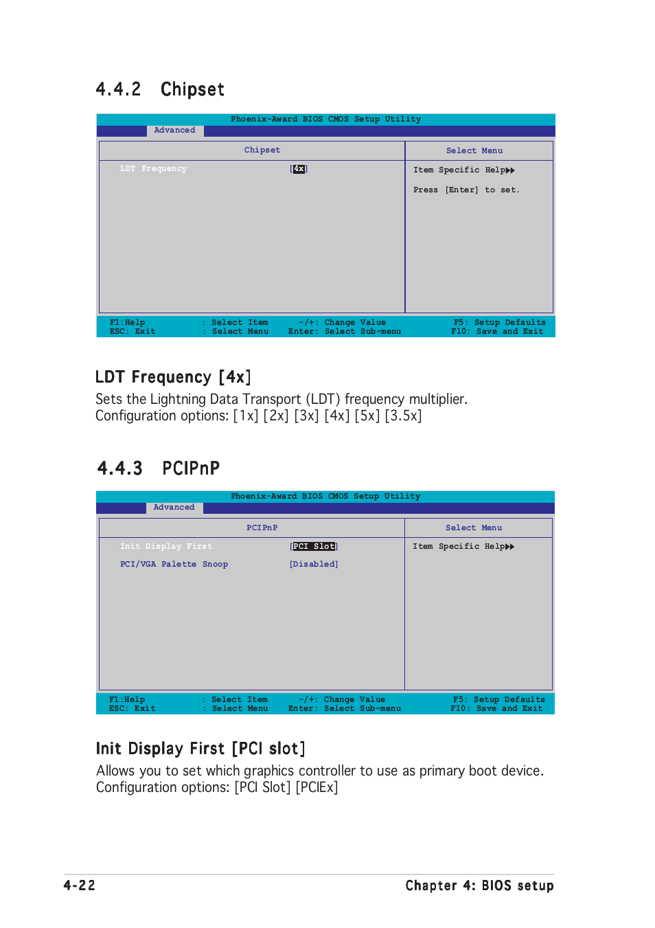 Ldt frequency [4x, Init display first [pci slot | Asus P5ND2-SLI Deluxe User Manual | Page 96 / 184