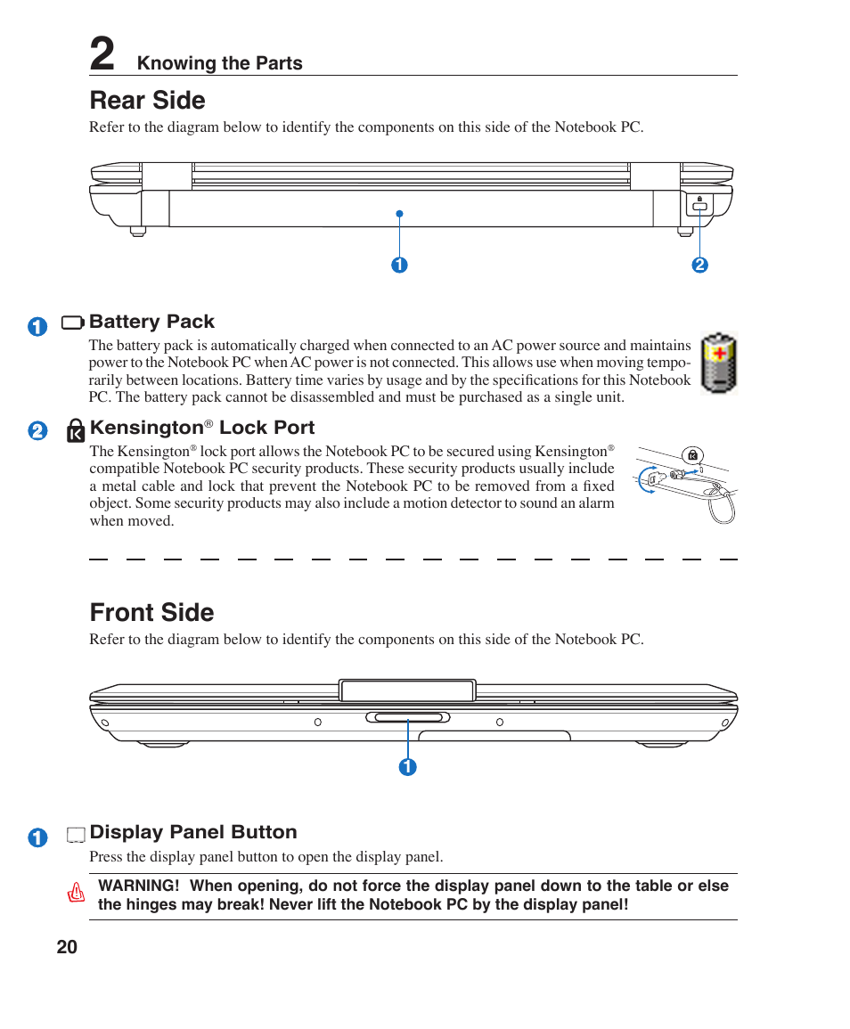 Rear side, Front side | Asus V1J User Manual | Page 20 / 83