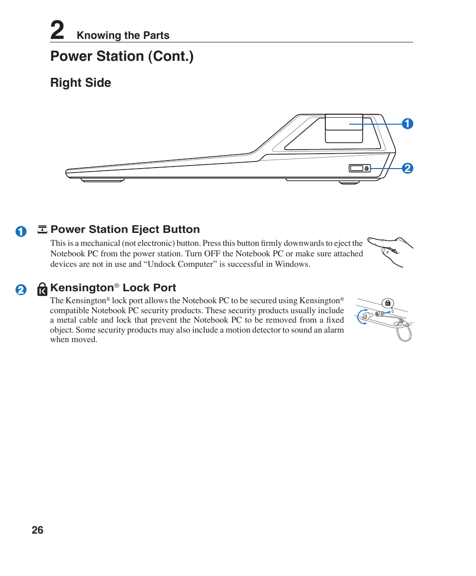 Power station (cont.), Right side | Asus V1J User Manual | Page 26 / 83