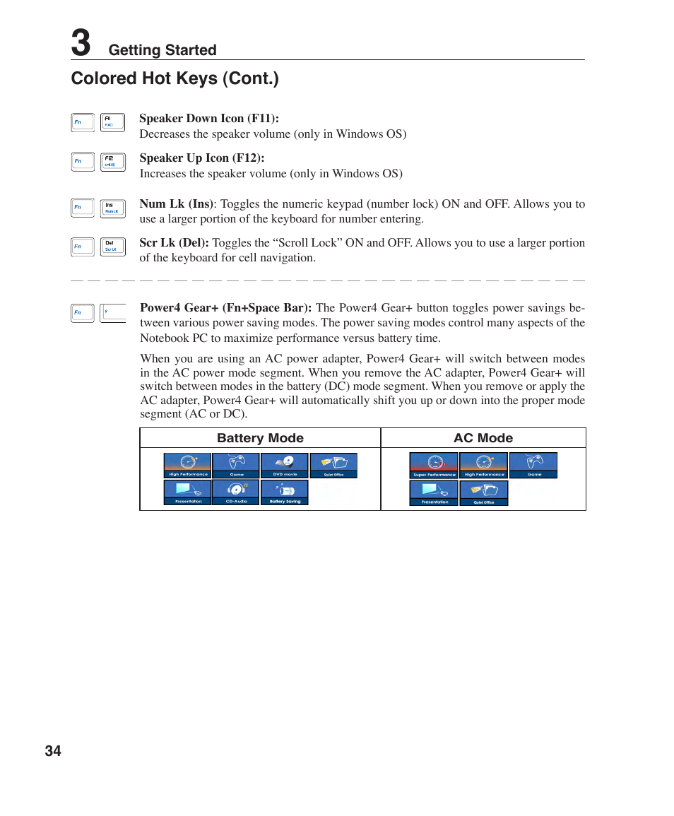 Colored hot keys (cont.) | Asus V1J User Manual | Page 34 / 83