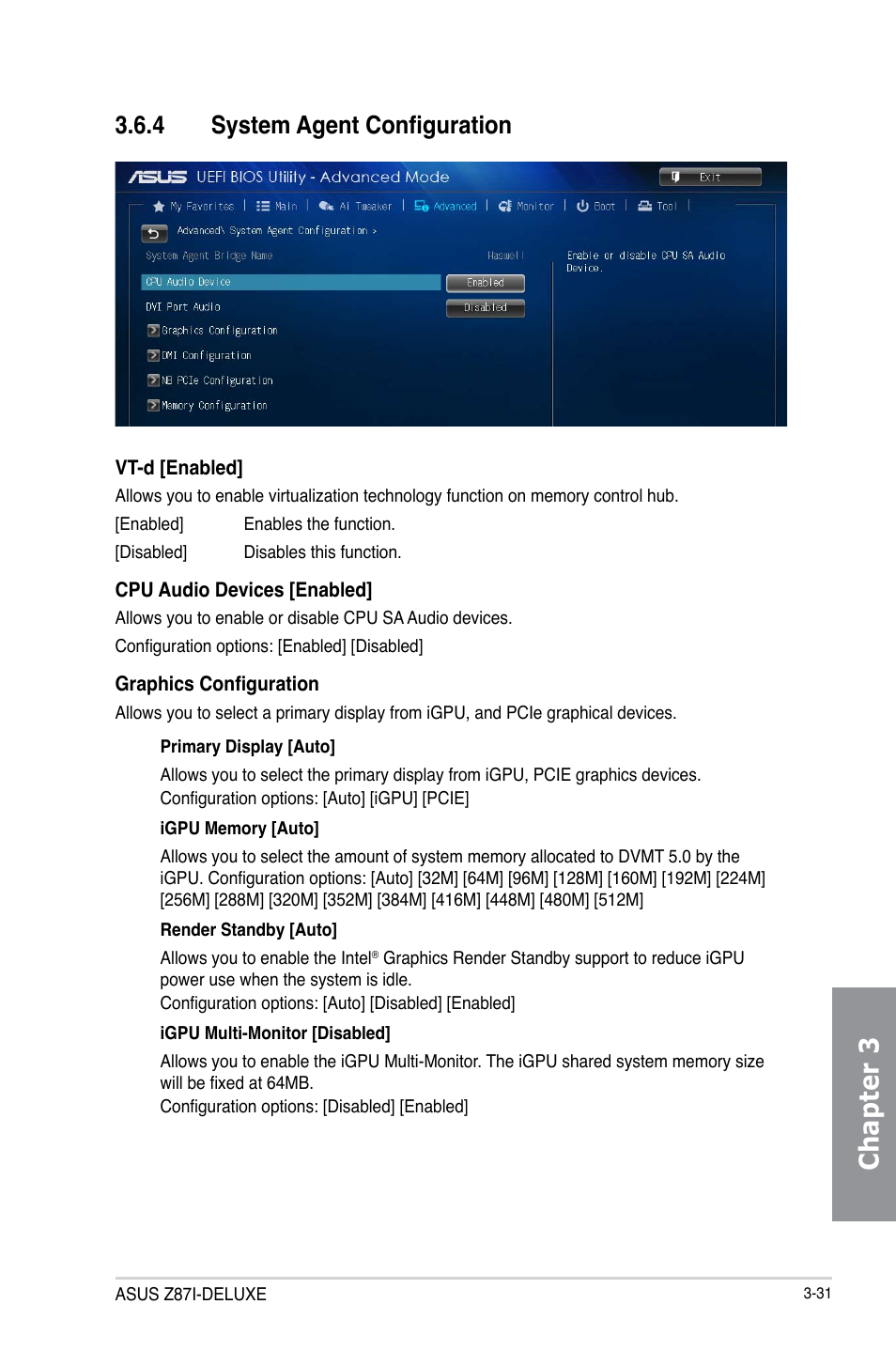 4 system agent configuration, System agent configuration -31, Chapter 3 | Asus Z87I-DELUXE User Manual | Page 91 / 144