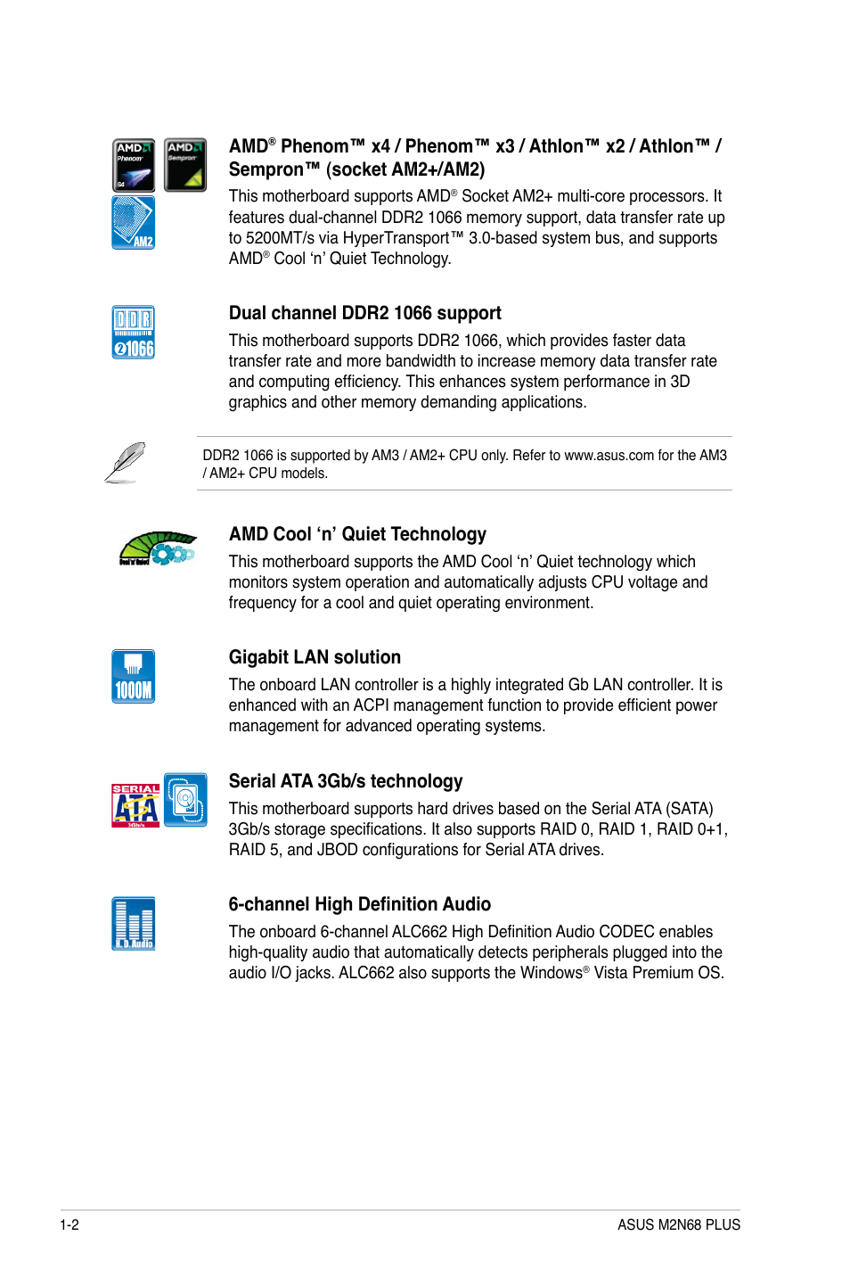 Asus M2N68 PLUS User Manual | Page 12 / 54