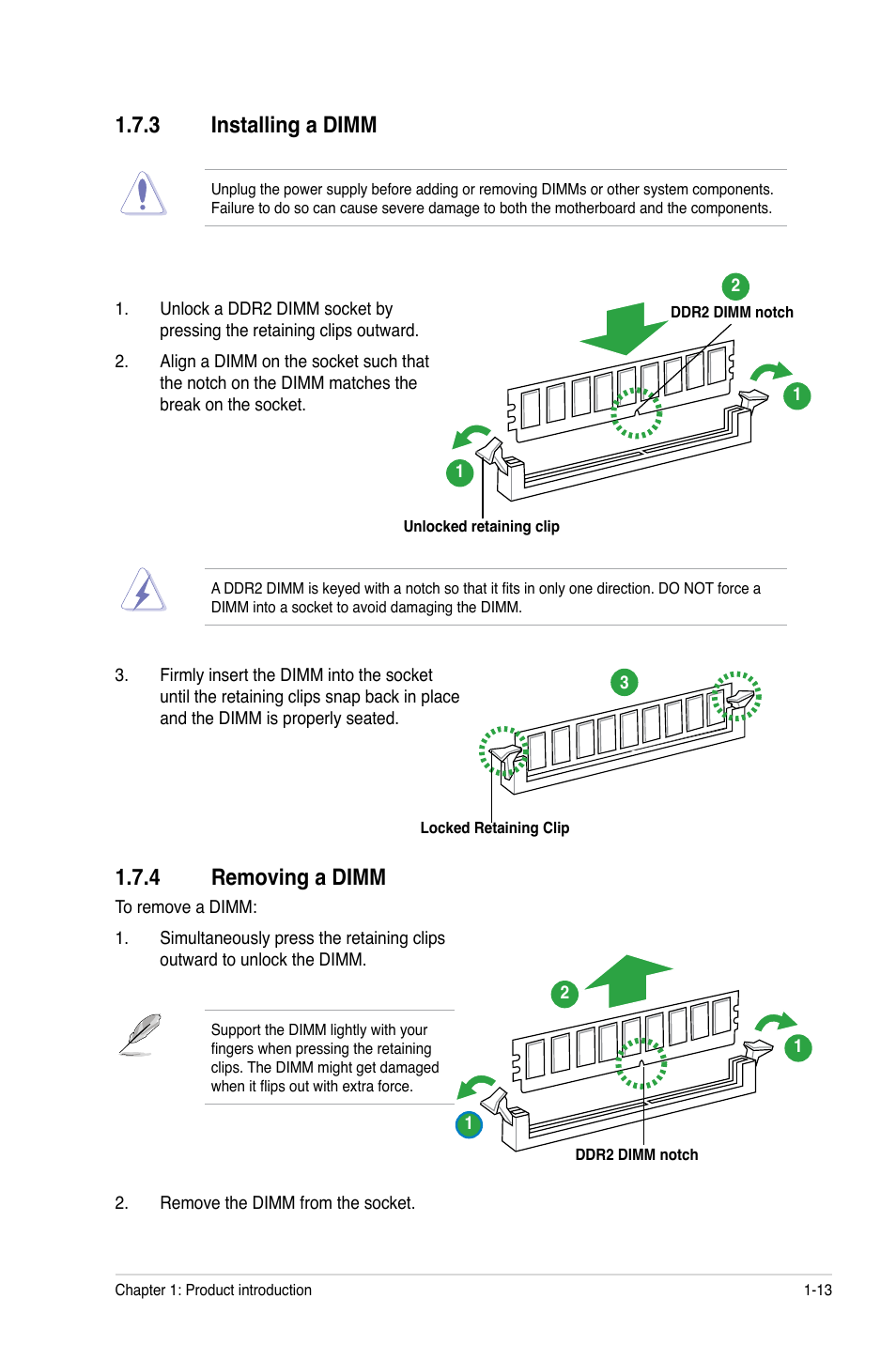 3 installing a dimm, 4 removing a dimm, Installing a dimm -13 | Removing a dimm -13 | Asus M2N68 PLUS User Manual | Page 23 / 54
