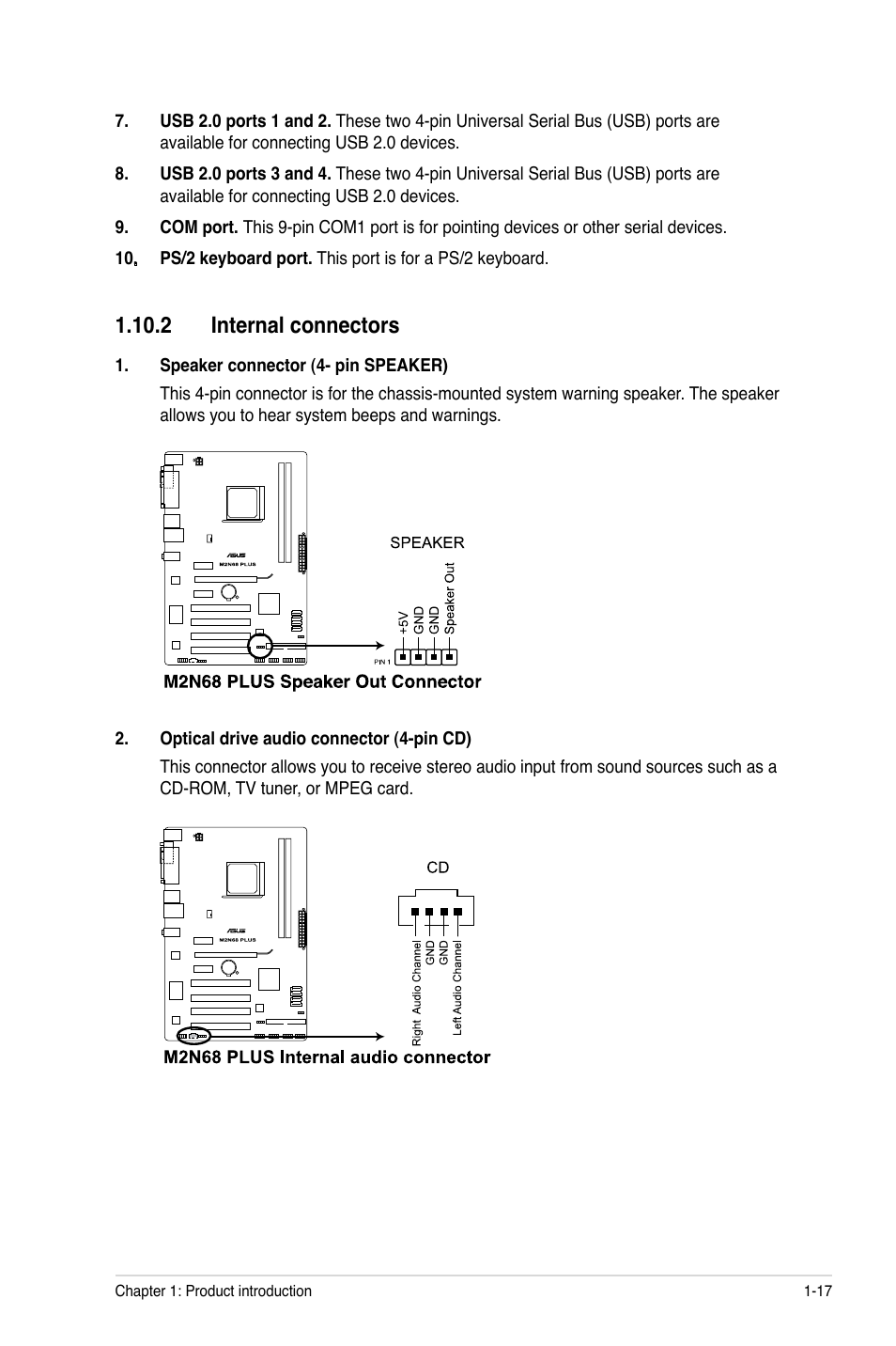 2 internal connectors, 2 internal connectors -17 | Asus M2N68 PLUS User Manual | Page 27 / 54
