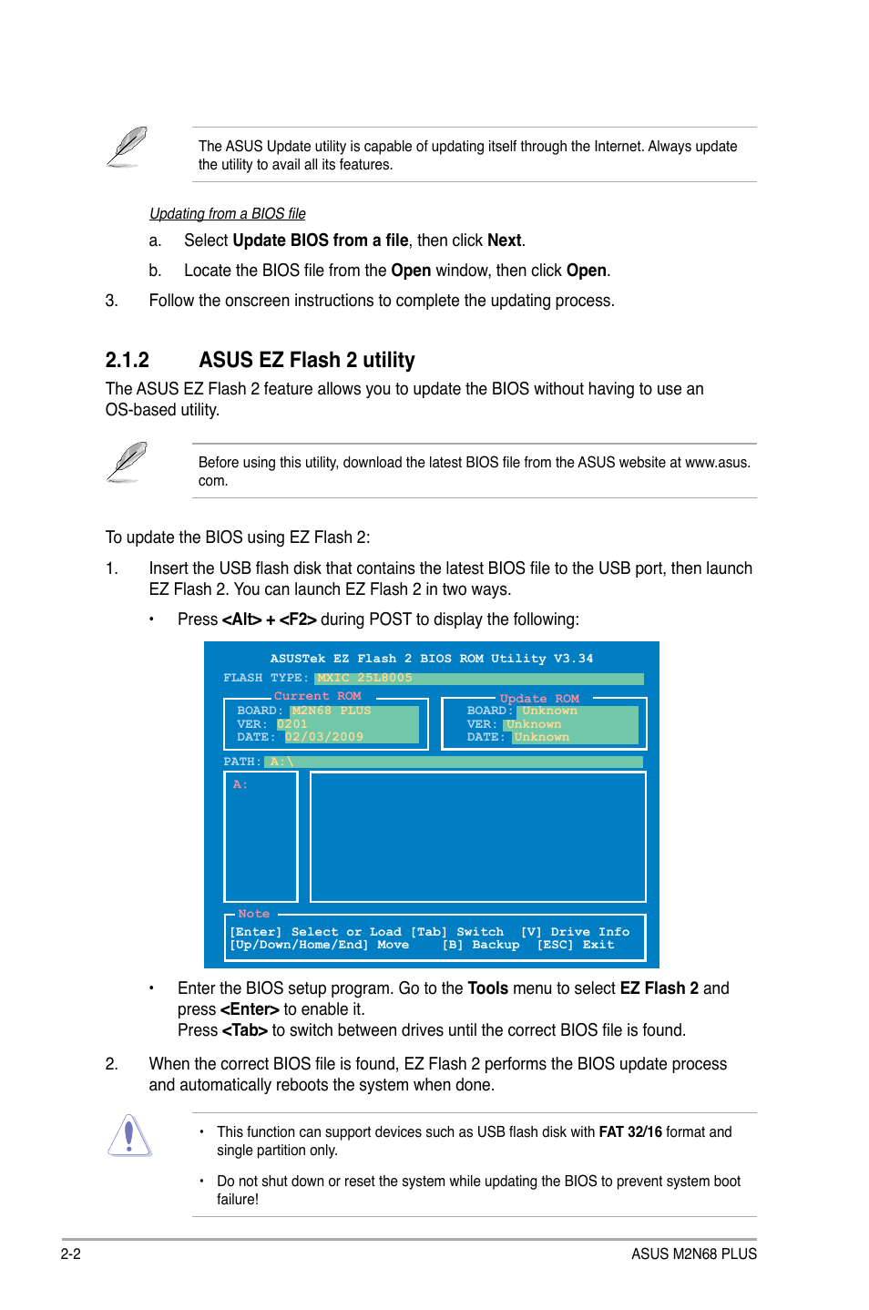 2 asus ez flash 2 utility, Asus ez flash 2 utility -2 | Asus M2N68 PLUS User Manual | Page 36 / 54
