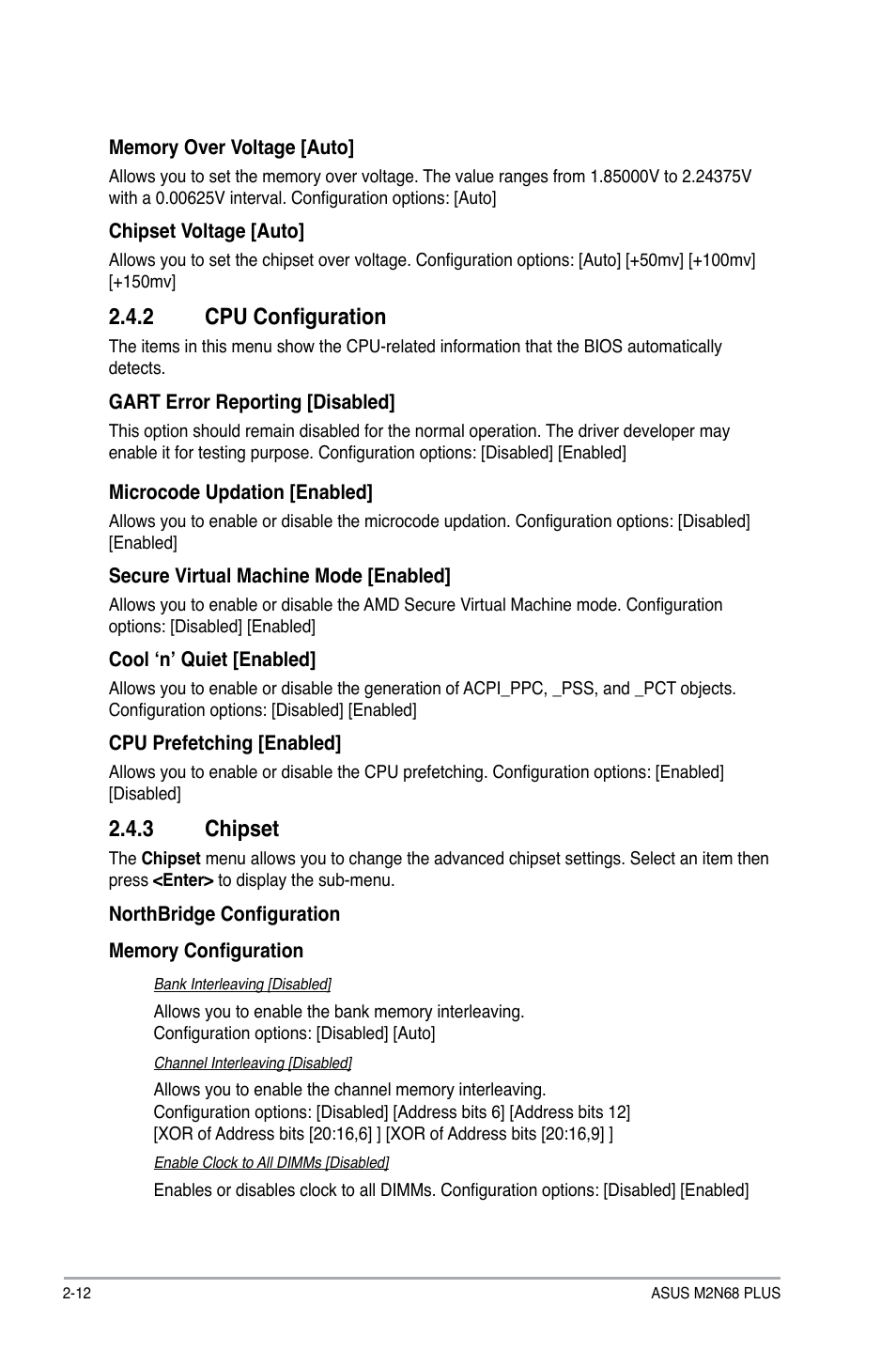 2 cpu configuration, 3 chipset, Cpu configuration -12 | Chipset -12 | Asus M2N68 PLUS User Manual | Page 46 / 54