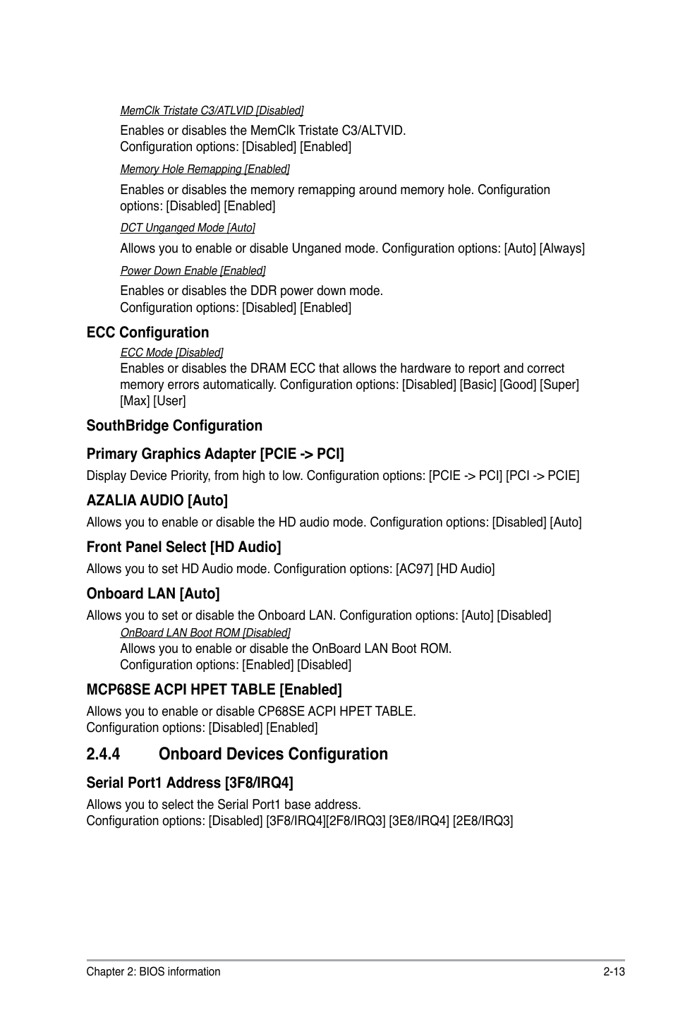 4 onboard devices configuration, Onboard devices configuration -13 | Asus M2N68 PLUS User Manual | Page 47 / 54