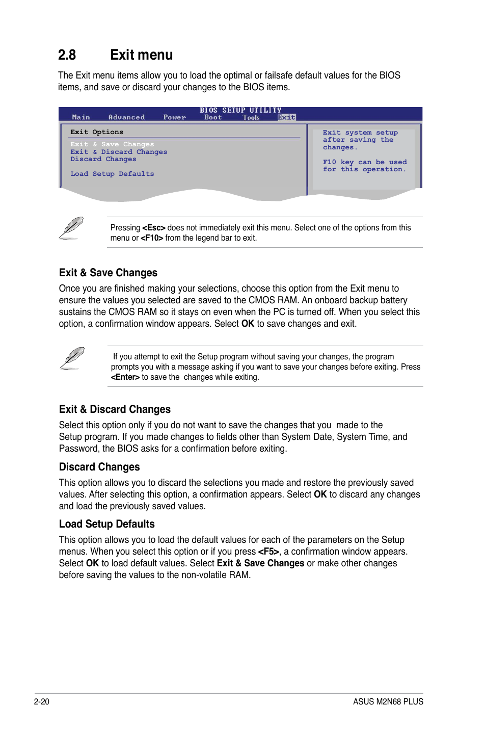 8 exit menu, Exit menu -20 | Asus M2N68 PLUS User Manual | Page 54 / 54