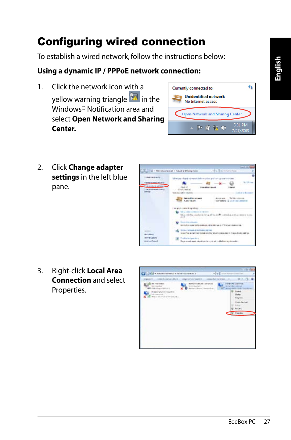 Configuring wired connection | Asus EB1007 User Manual | Page 27 / 179