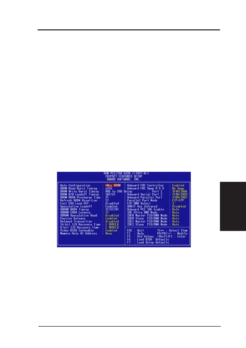 Iv. bios software, Chipset features setup | Asus TX97-N User Manual | Page 41 / 60