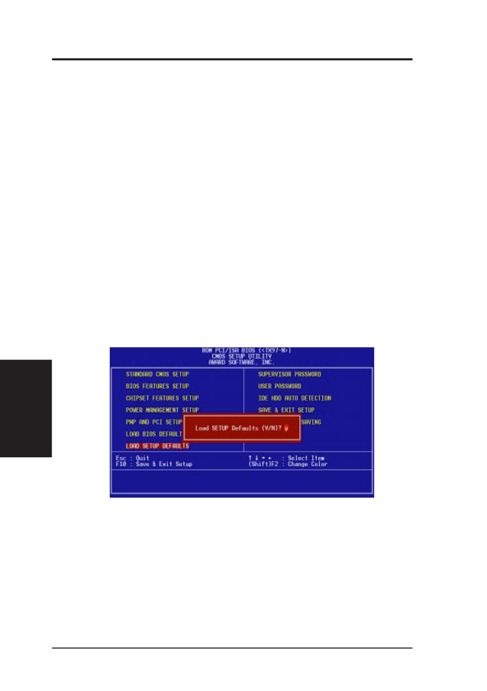 Iv. bios software, Load bios defaults, Load setup defaults | Asus TX97-N User Manual | Page 48 / 60