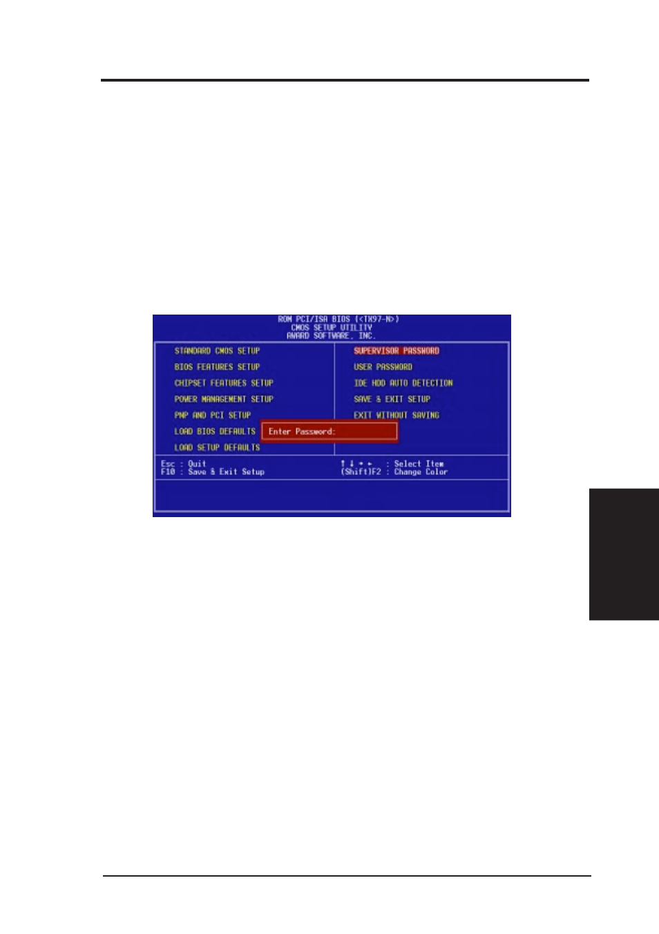 Iv. bios software, Supervisor password and user password | Asus TX97-N User Manual | Page 49 / 60