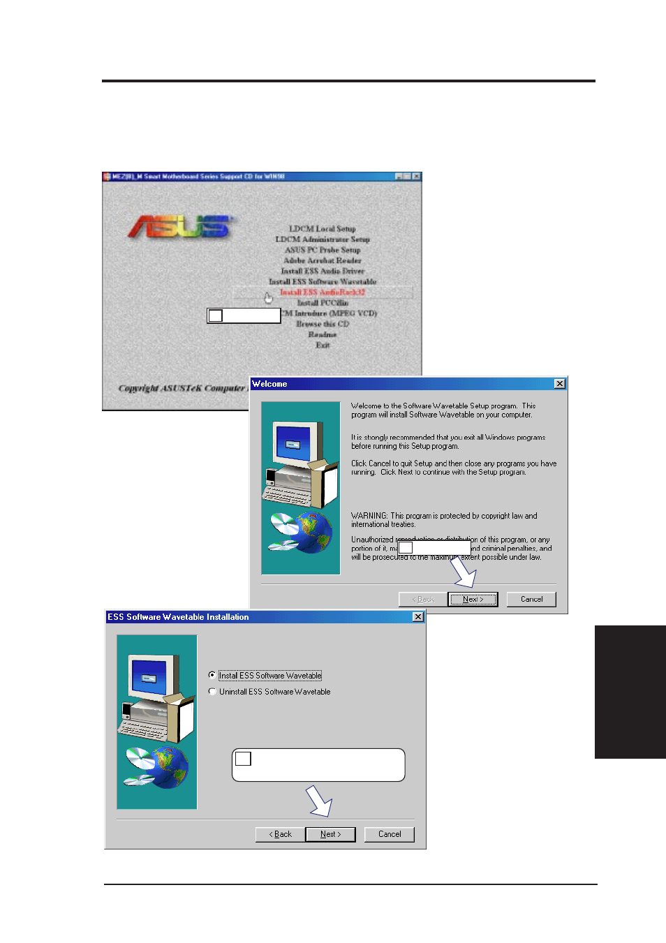 V. software setup, Installing the software wavetable | Asus MEB-M User Manual | Page 65 / 96