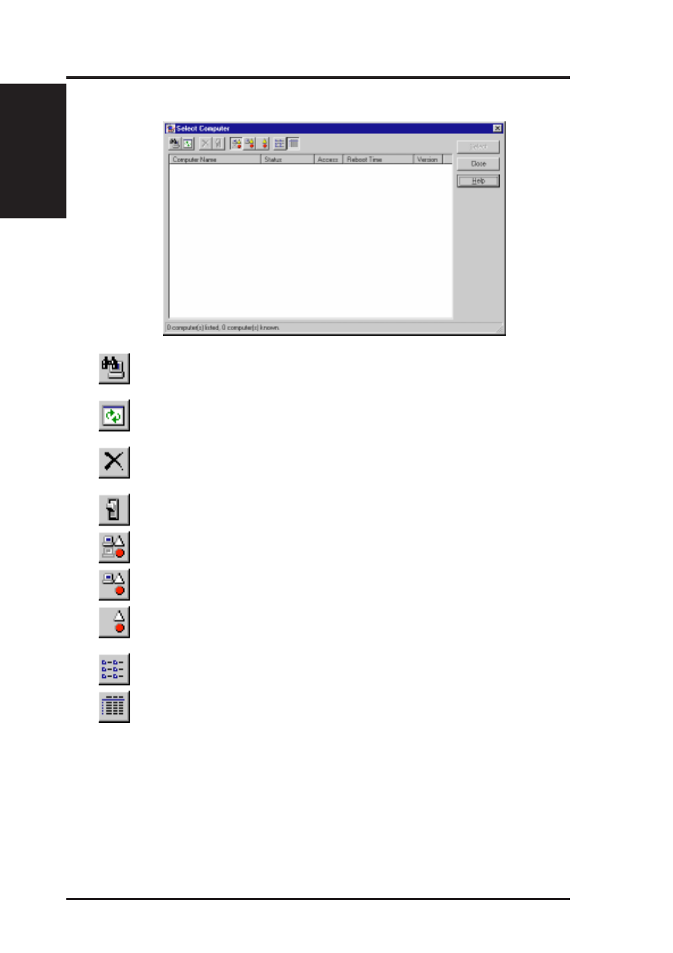 Vi. software reference, Using the select computer dialog box | Asus MEB-M User Manual | Page 90 / 96