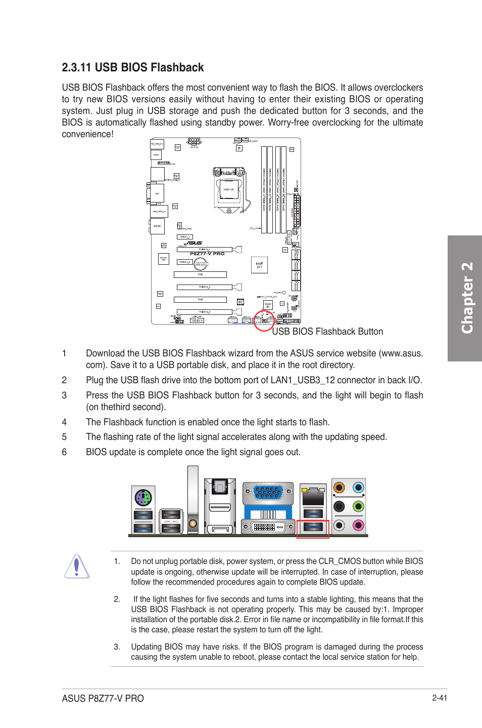 11 usb bios flashback, 11 usb bios flashback -41, Chapter 2 | Asus P8Z77-V PRO/THUNDERBOLT User Manual | Page 65 / 164