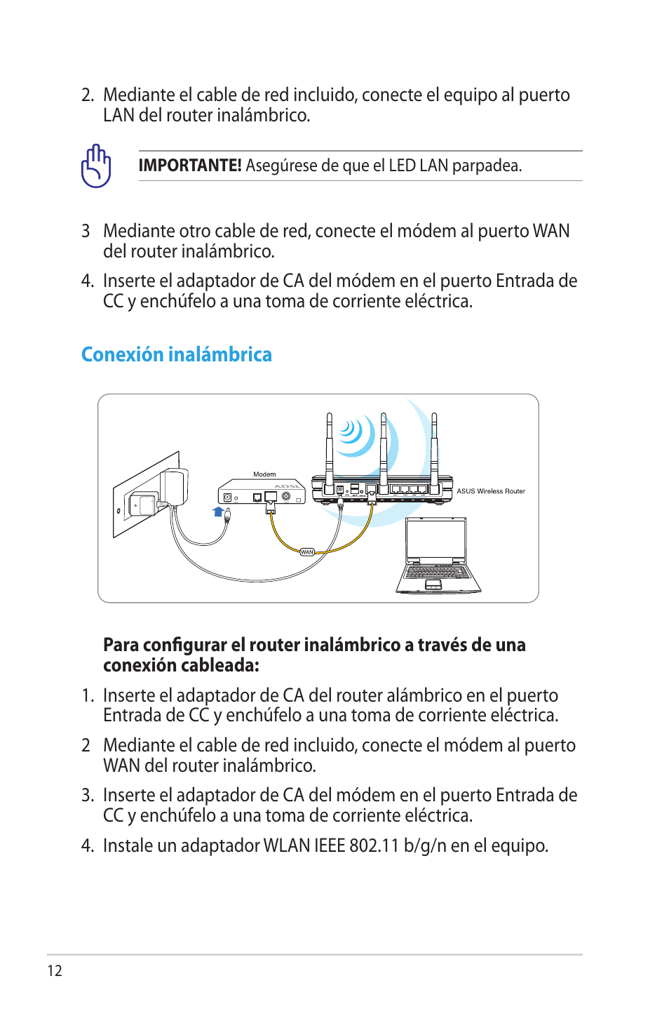 Conexión inalámbrica | Asus RT-N16 User Manual | Page 12 / 68