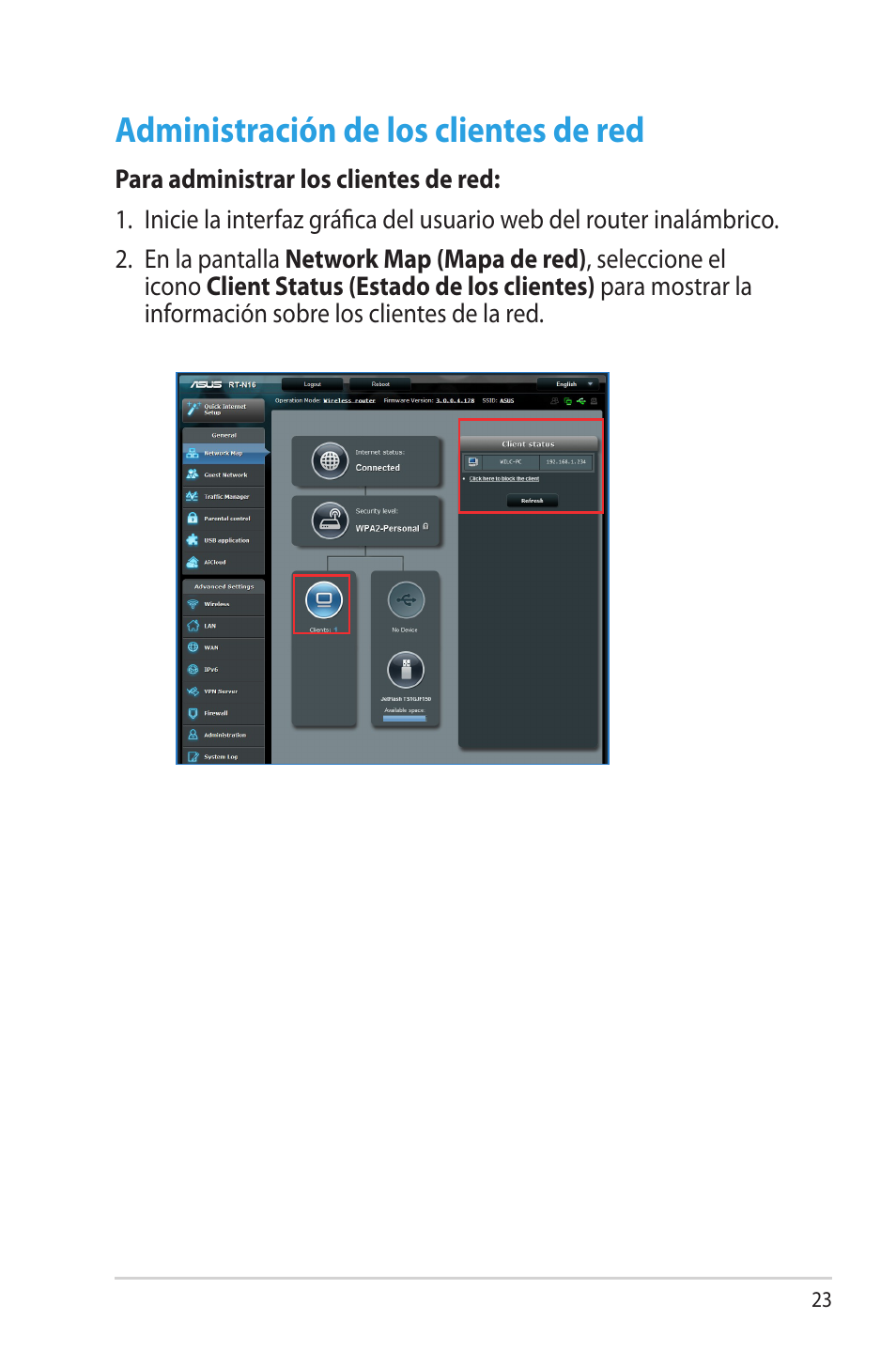 Administración de los clientes de red | Asus RT-N16 User Manual | Page 23 / 68