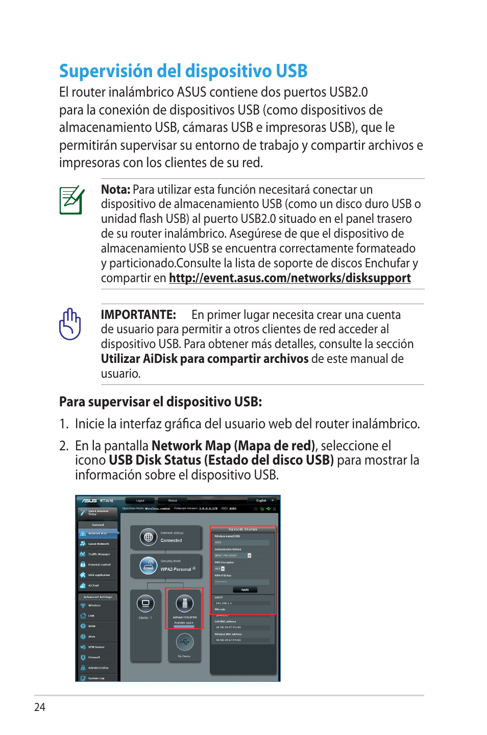 Supervisión del dispositivo usb | Asus RT-N16 User Manual | Page 24 / 68