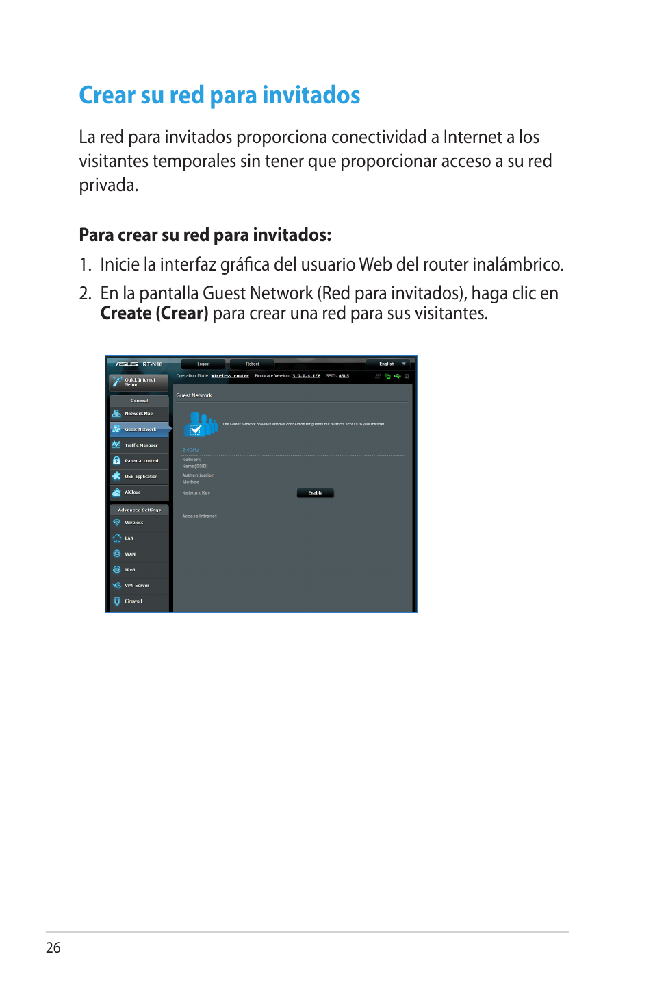 Crear su red para invitados | Asus RT-N16 User Manual | Page 26 / 68