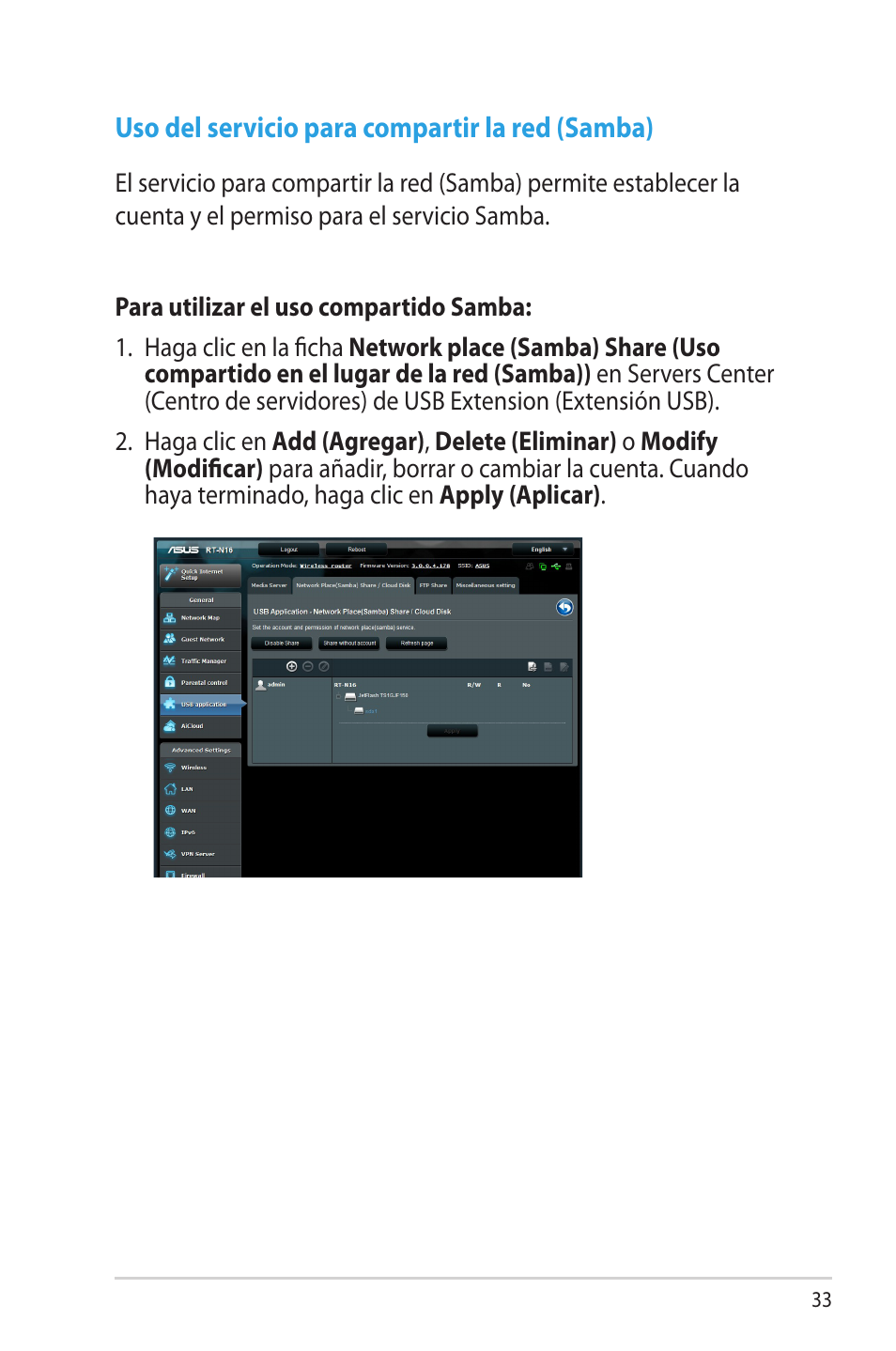 Uso del servicio para compartir la red (samba) | Asus RT-N16 User Manual | Page 33 / 68