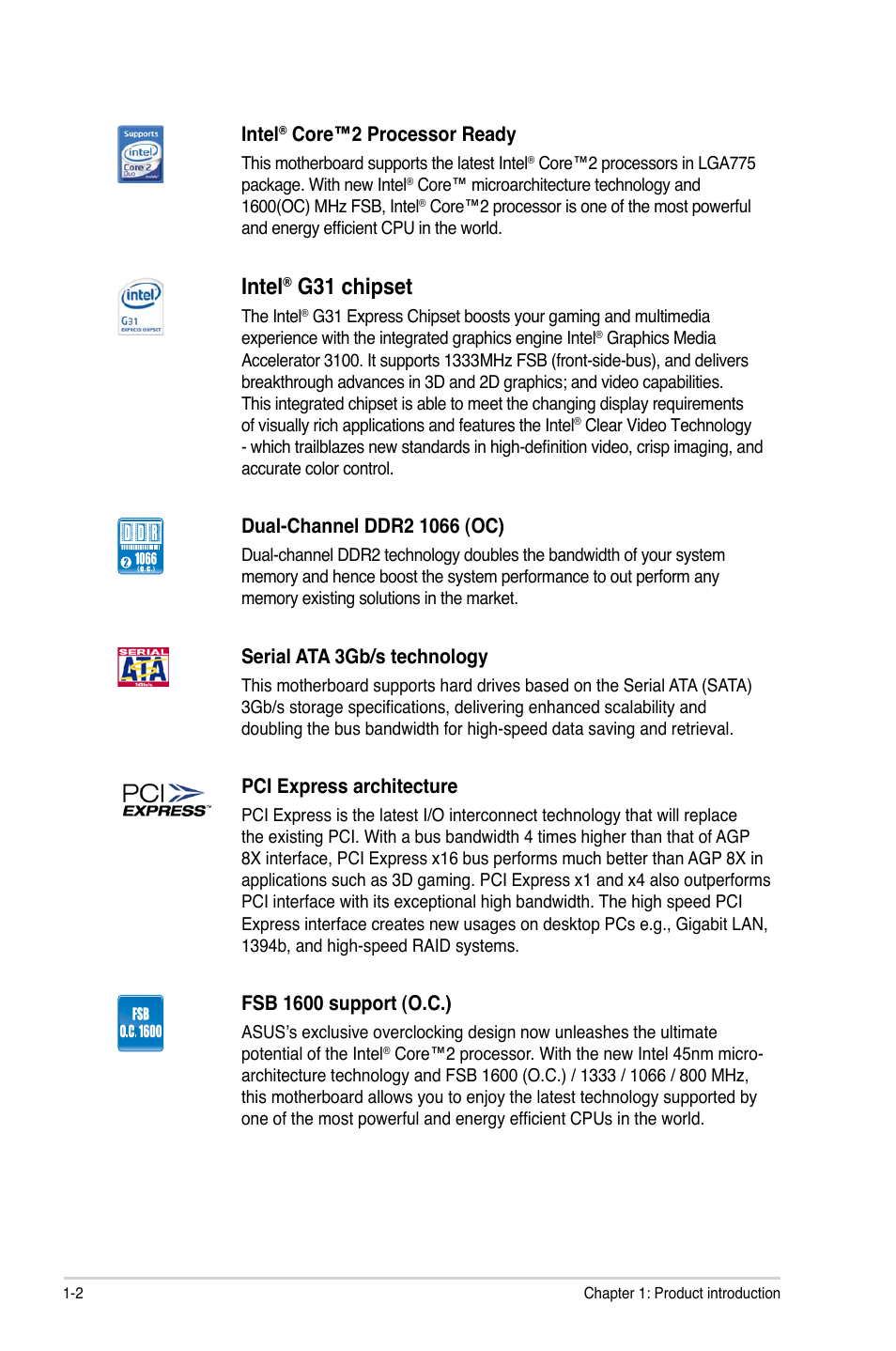 Intel, G31 chipset | Asus P5KPL-AM/PS User Manual | Page 12 / 62