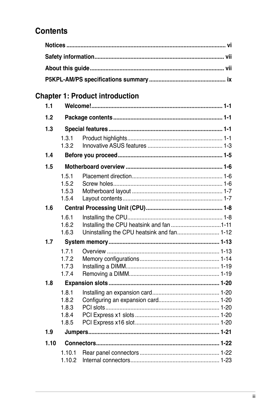 Asus P5KPL-AM/PS User Manual | Page 3 / 62