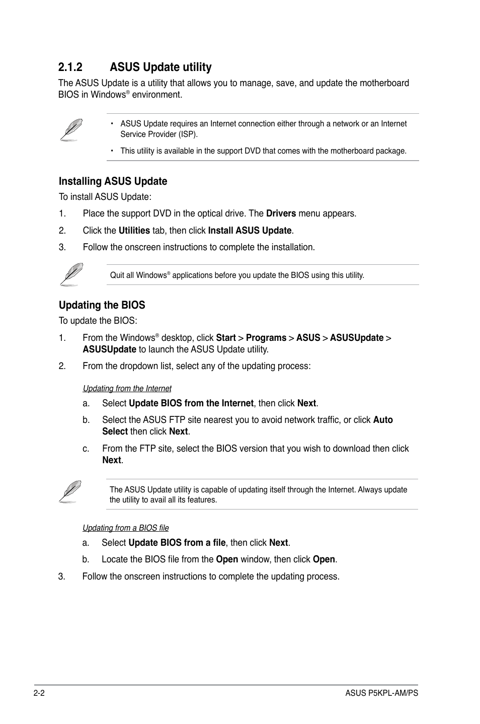 2 asus update utility | Asus P5KPL-AM/PS User Manual | Page 42 / 62