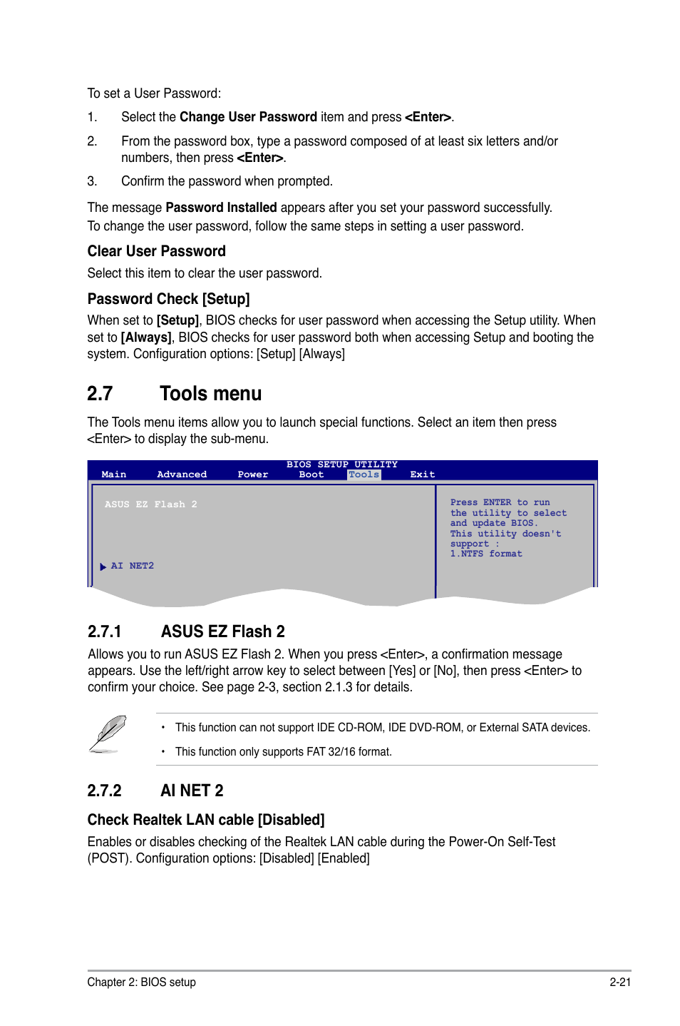 7 tools menu, 1 asus ez flash 2, 2 ai net 2 | Asus P5KPL-AM/PS User Manual | Page 61 / 62