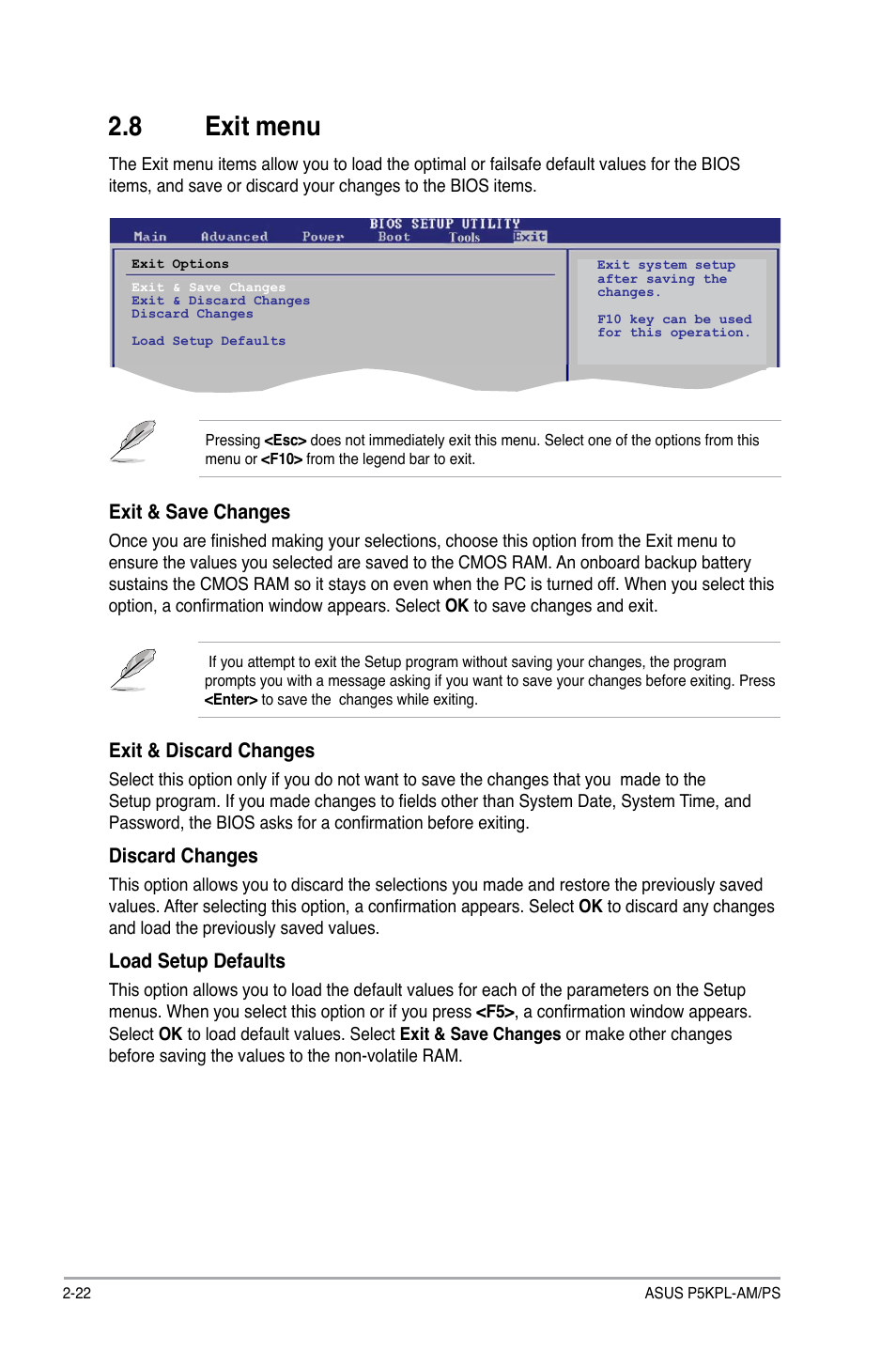 8 exit menu | Asus P5KPL-AM/PS User Manual | Page 62 / 62