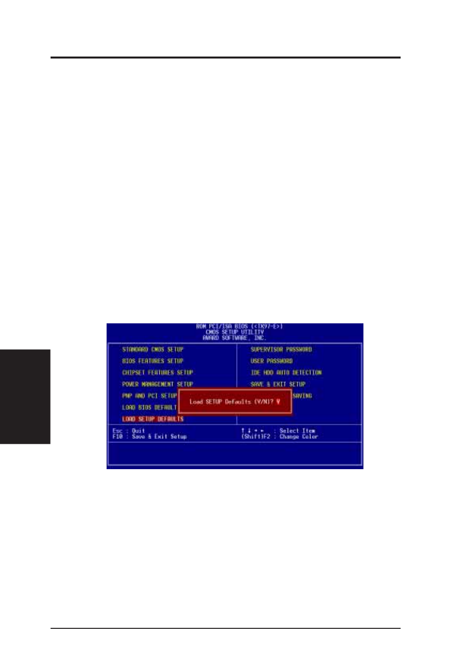 Iv. bios software, Load bios defaults, Load setup defaults | Asus TX97-E User Manual | Page 50 / 64