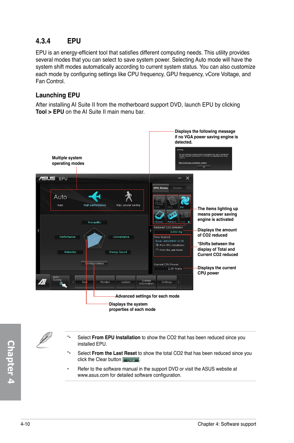 4 epu, Epu -10, Chapter 4 | Launching epu | Asus P9X79 PRO User Manual | Page 134 / 168