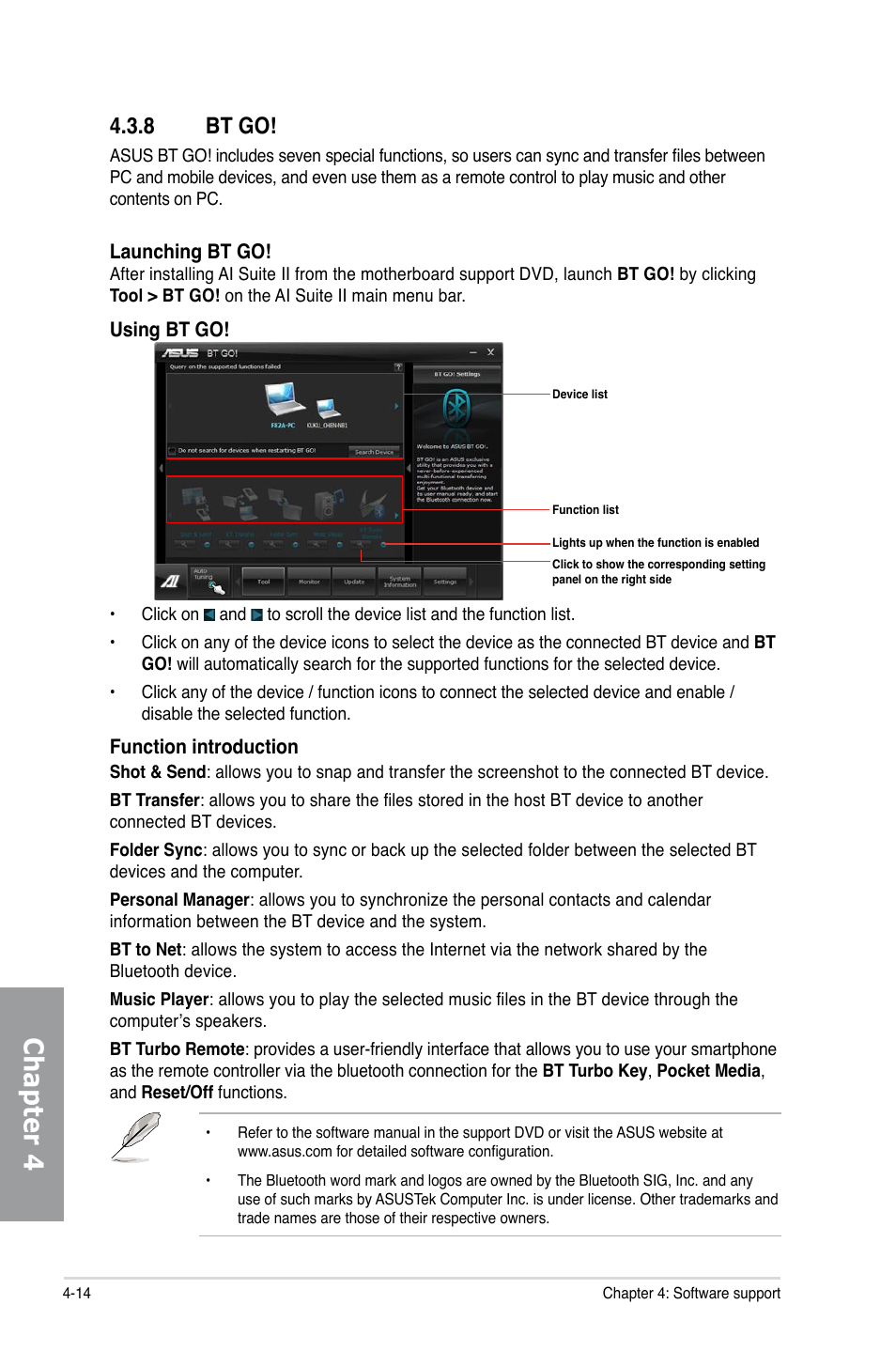 8 bt go, Bt go! -14, Chapter 4 | Asus P9X79 PRO User Manual | Page 138 / 168