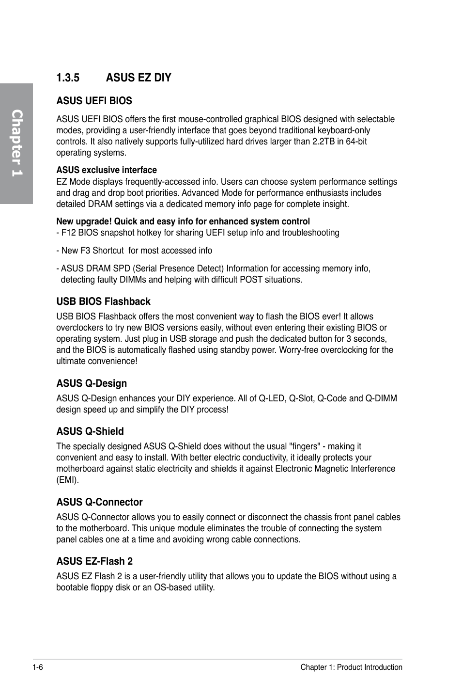 5 asus ez diy, Asus ez diy -6, Chapter 1 | Asus P9X79 PRO User Manual | Page 18 / 168