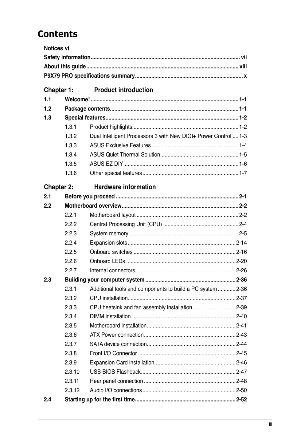 Asus P9X79 PRO User Manual | Page 3 / 168