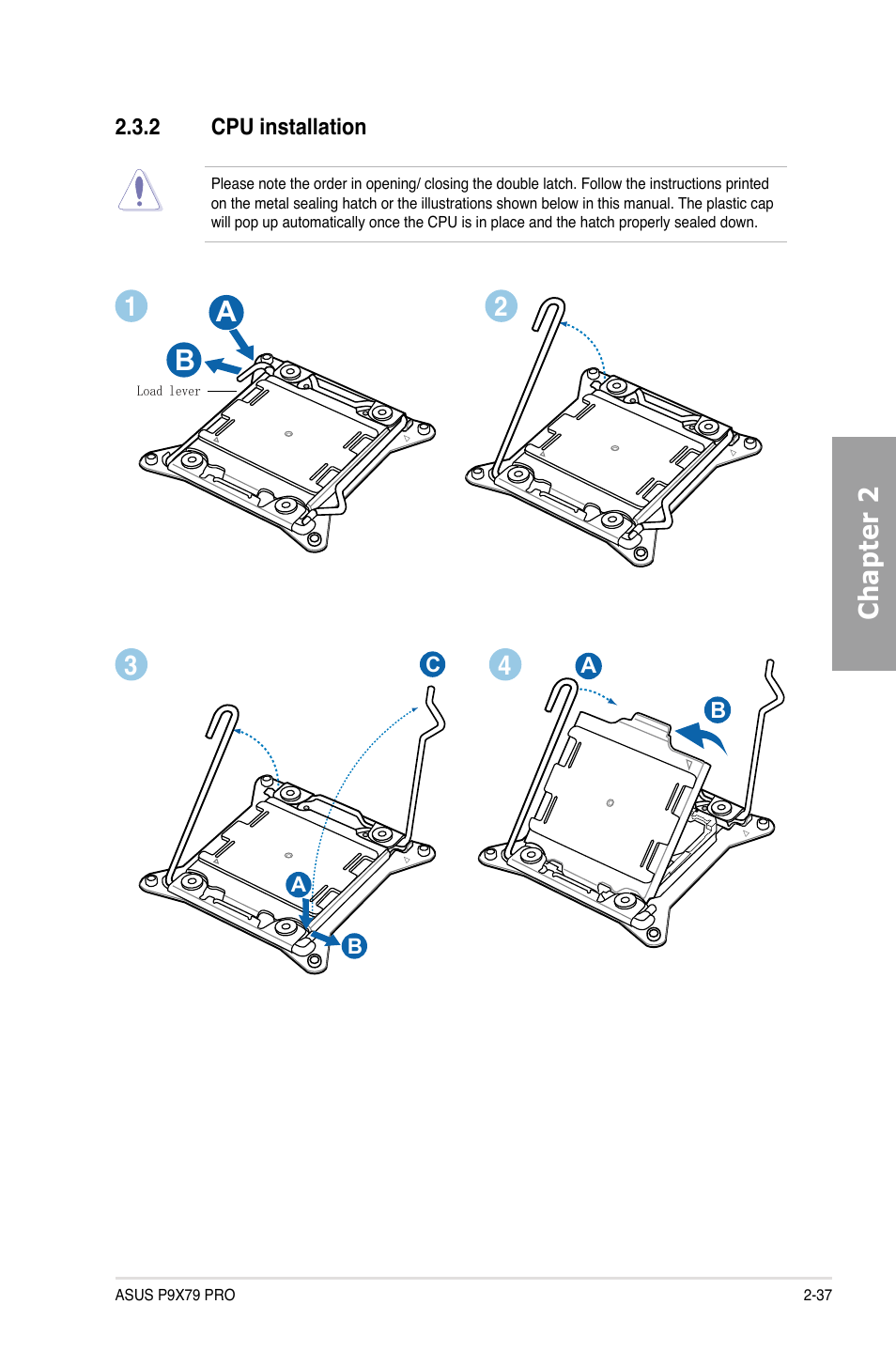 2 cpu installation, Cpu installation -37, Chapter 2 | Asus P9X79 PRO User Manual | Page 57 / 168