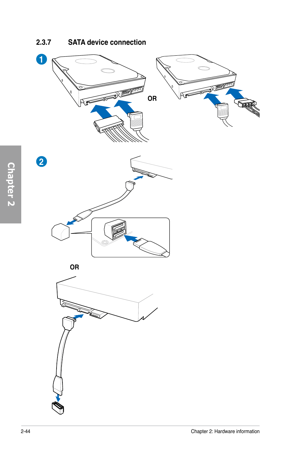 7 sata device connection, Sata device connection -44, Chapter 2 | Asus P9X79 PRO User Manual | Page 64 / 168