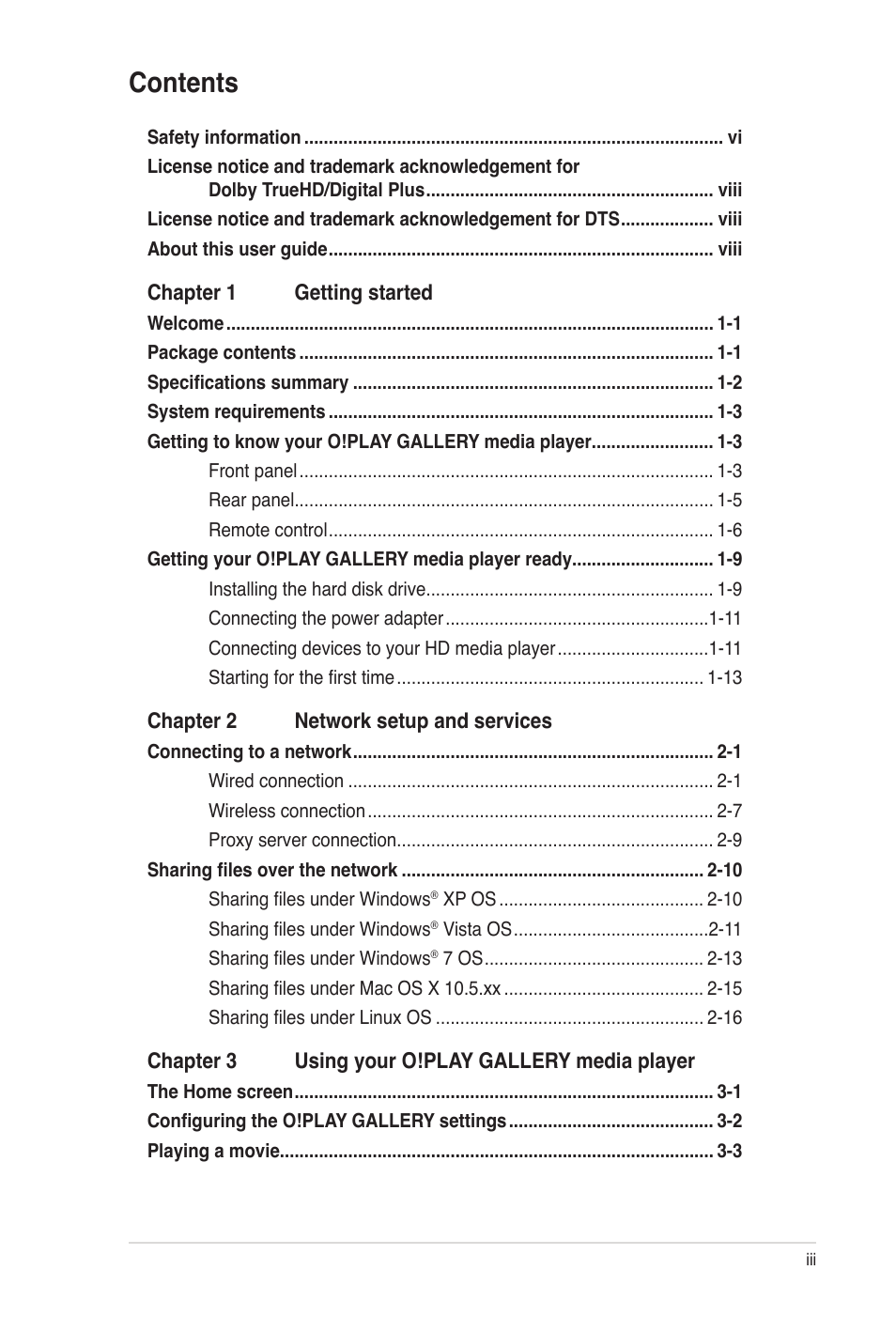 Asus O!Play Gallery User Manual | Page 3 / 74