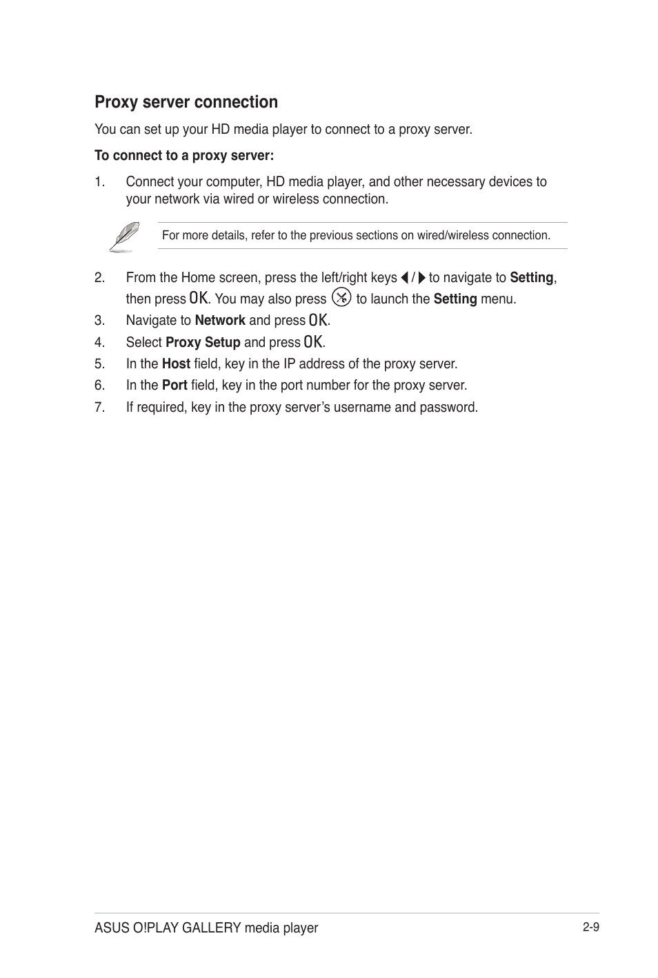 Proxy server connection, Proxy server connection -9 | Asus O!Play Gallery User Manual | Page 33 / 74