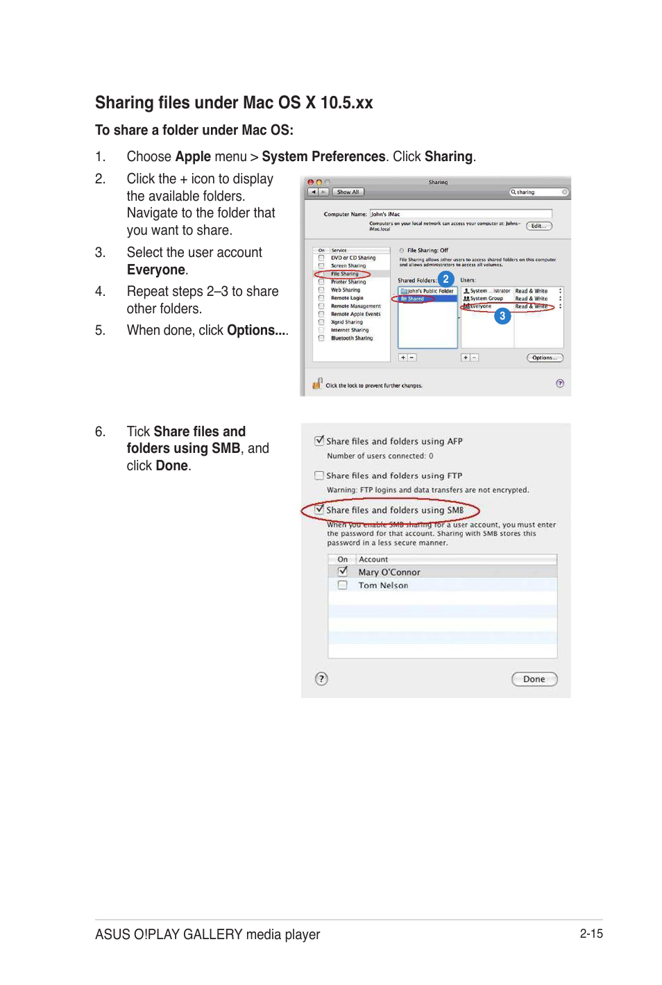 Sharing files under mac os x 10.5.xx, Sharing files under mac os x 10.5.xx -15 | Asus O!Play Gallery User Manual | Page 39 / 74