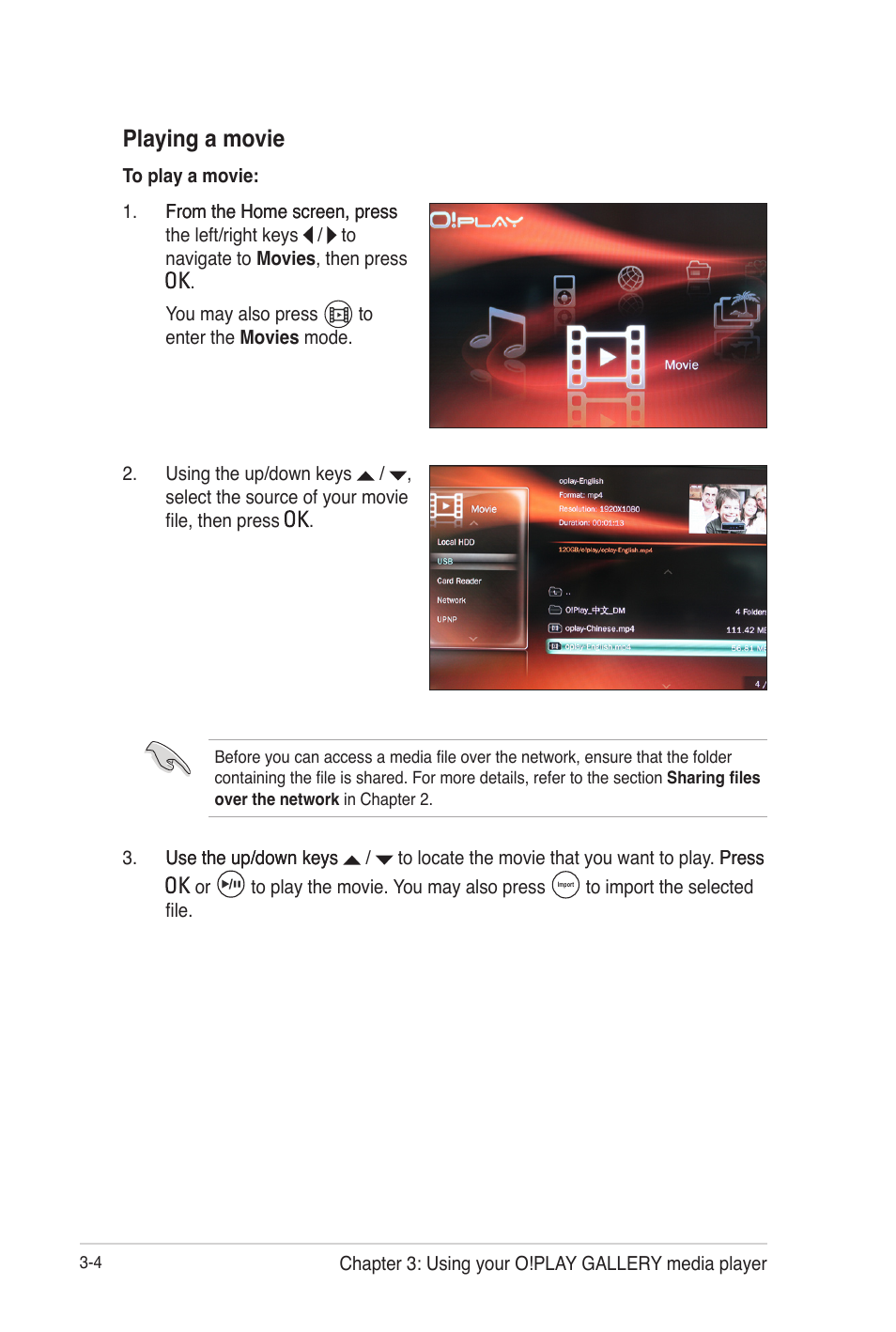 Playing a movie, Playing a movie -4 | Asus O!Play Gallery User Manual | Page 44 / 74