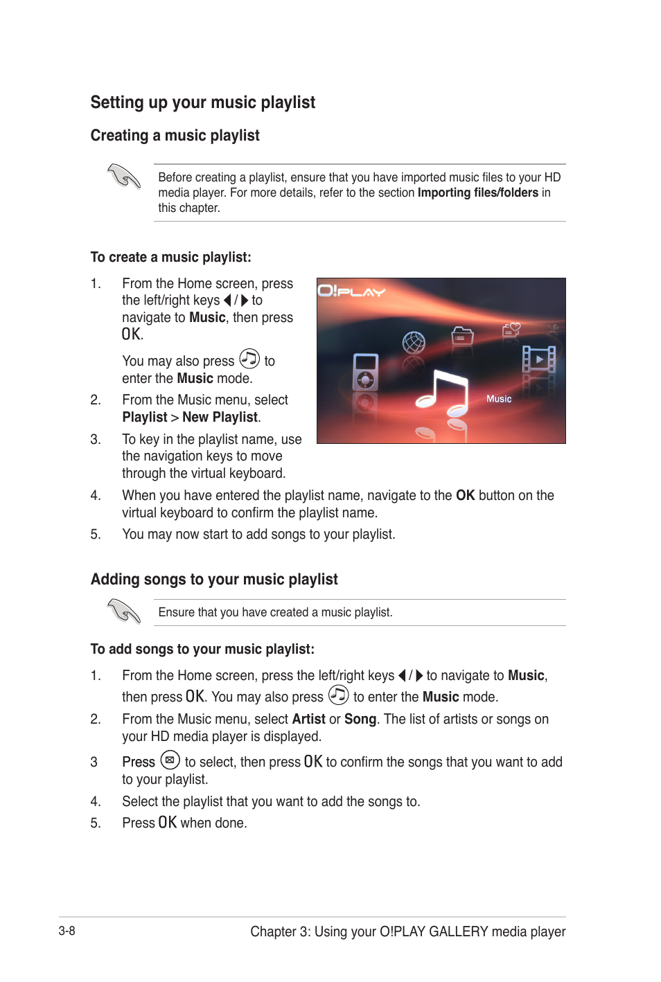 Setting up your music playlist, Setting up your music playlist -8 | Asus O!Play Gallery User Manual | Page 48 / 74