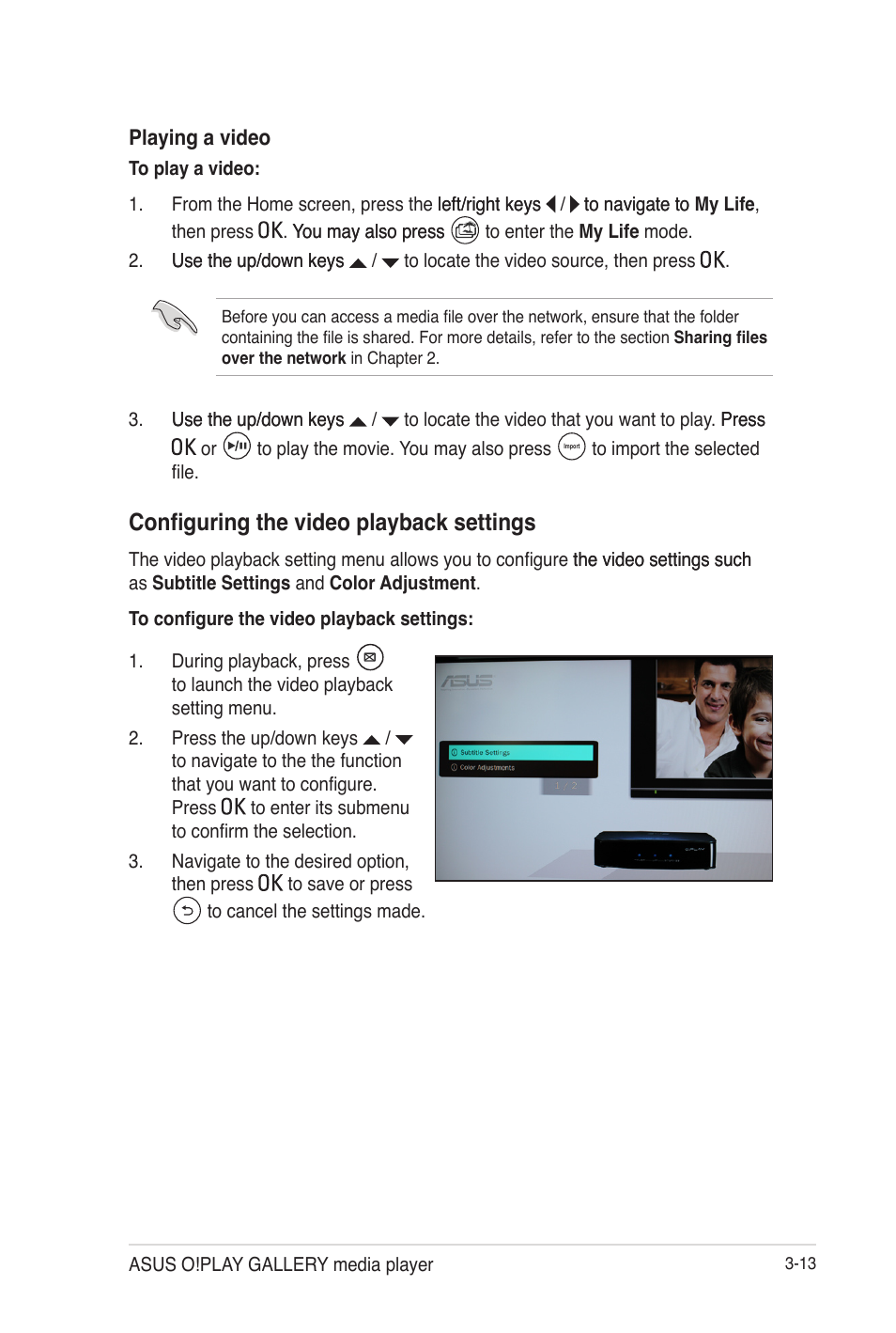Configuring the video playback settings, Configuring the video playback settings -13 | Asus O!Play Gallery User Manual | Page 53 / 74