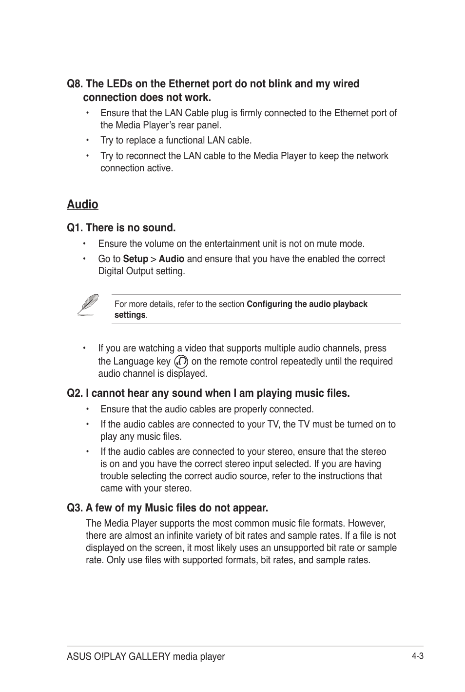 Audio, Audio -3 | Asus O!Play Gallery User Manual | Page 61 / 74