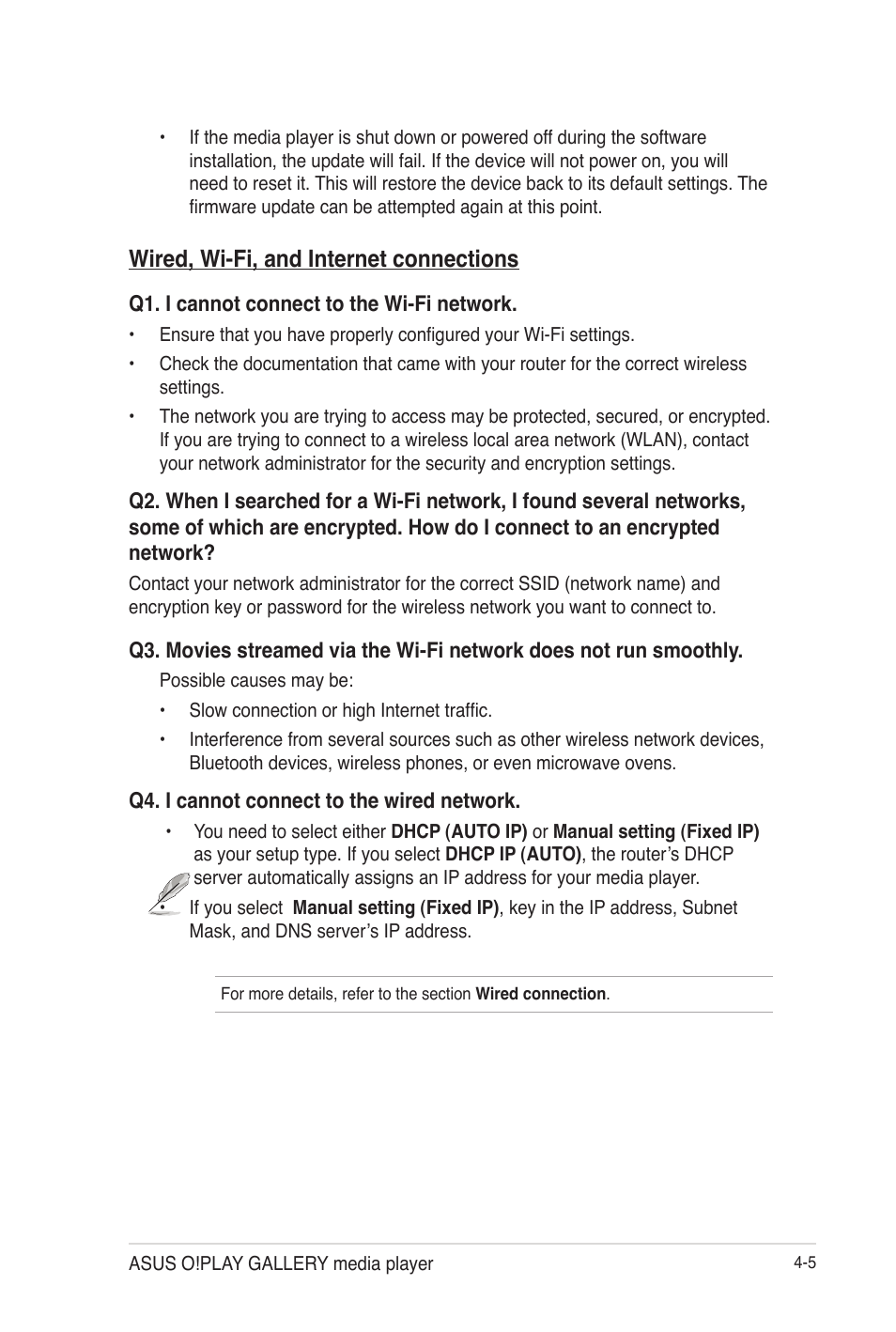 Wired, wi-fi, and internet connections, Wired, wi-fi, and internet connections -5 | Asus O!Play Gallery User Manual | Page 63 / 74