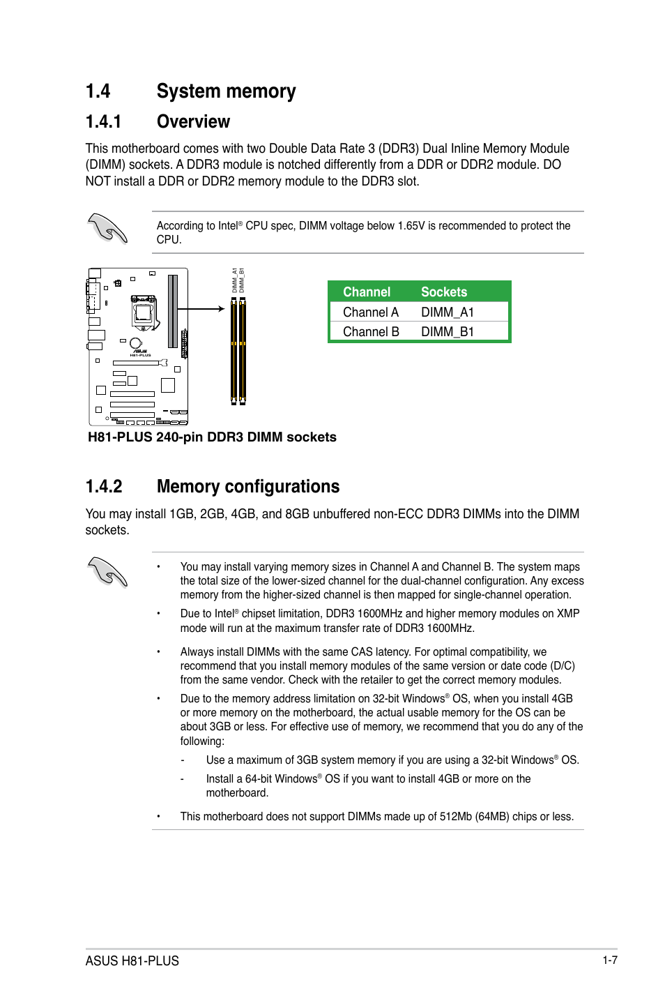 4 system memory, System memory -7, 1 overview | Asus H81-PLUS User Manual | Page 15 / 73