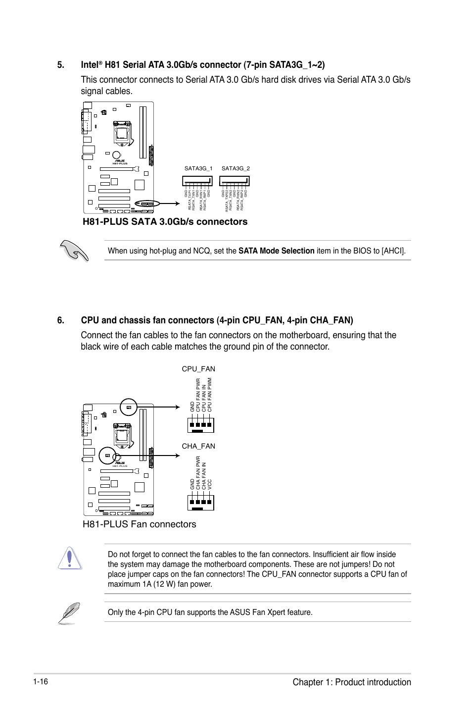 H81-plus fan connectors, Intel, H81-plus sata 3.0gb/s connectors | Asus H81-PLUS User Manual | Page 24 / 73