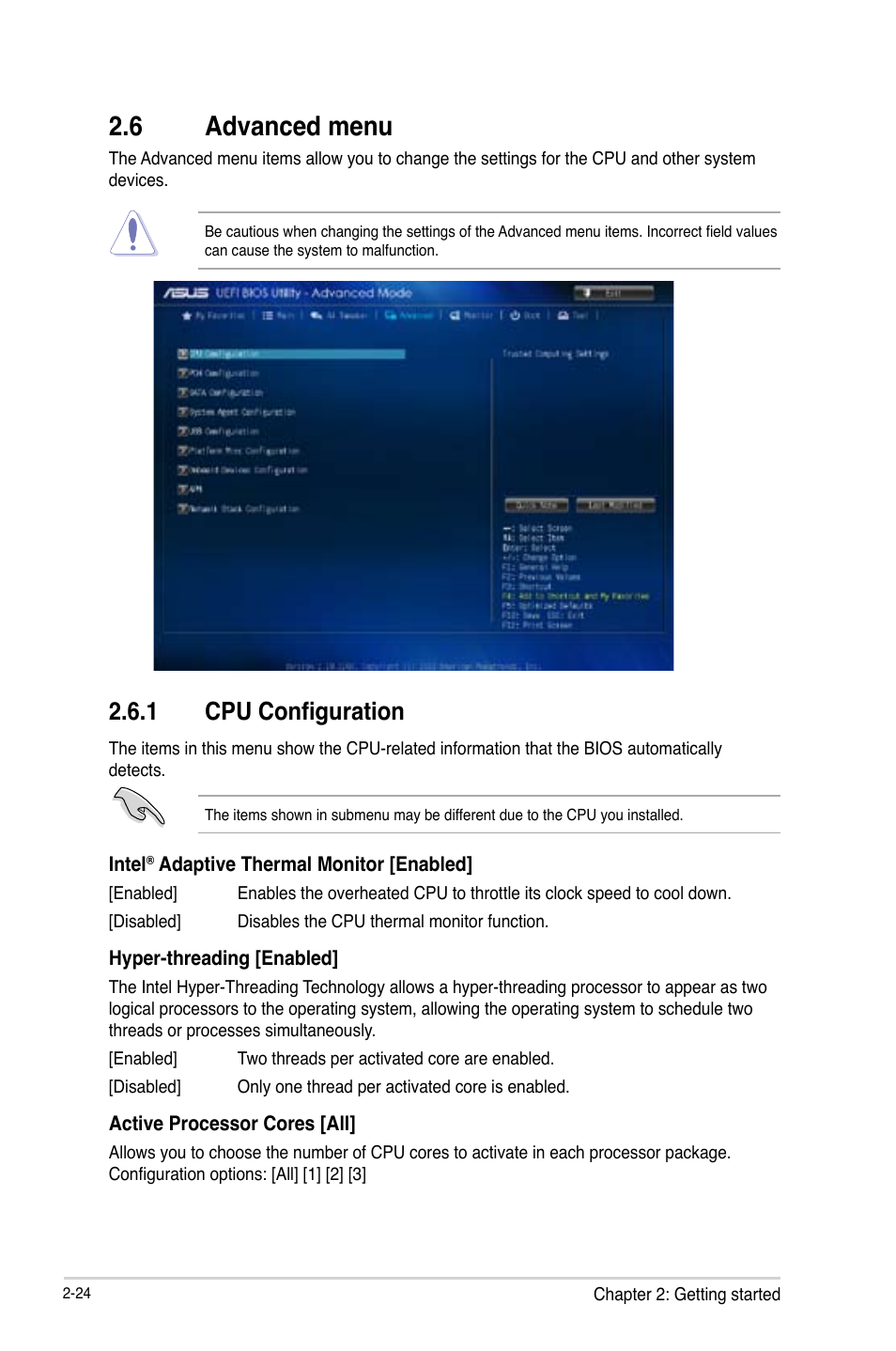 6 advanced menu, Advanced menu -24, 1 cpu configuration | Asus H81-PLUS User Manual | Page 51 / 73