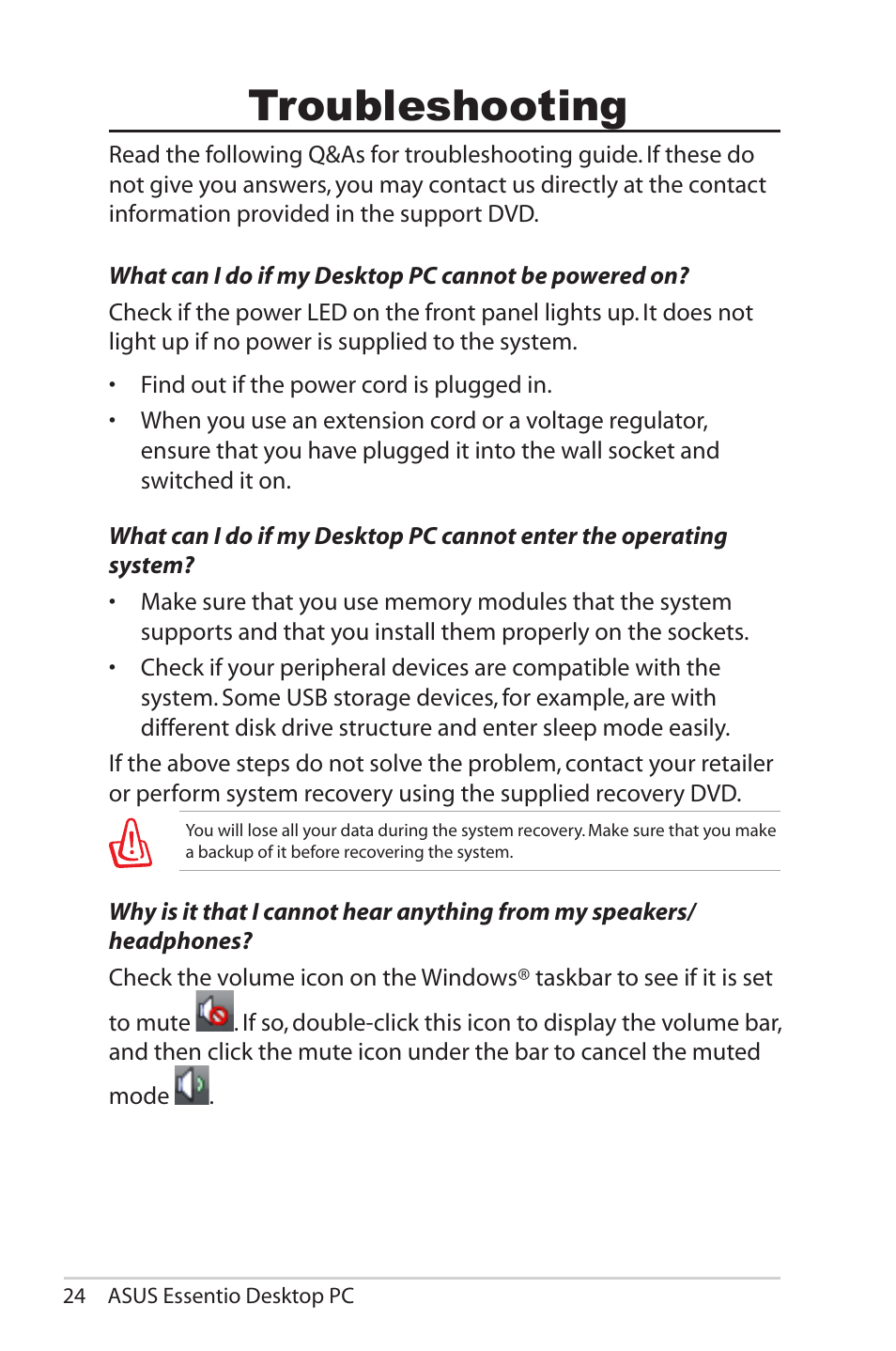 Troubleshooting | Asus CG5285 User Manual | Page 24 / 25